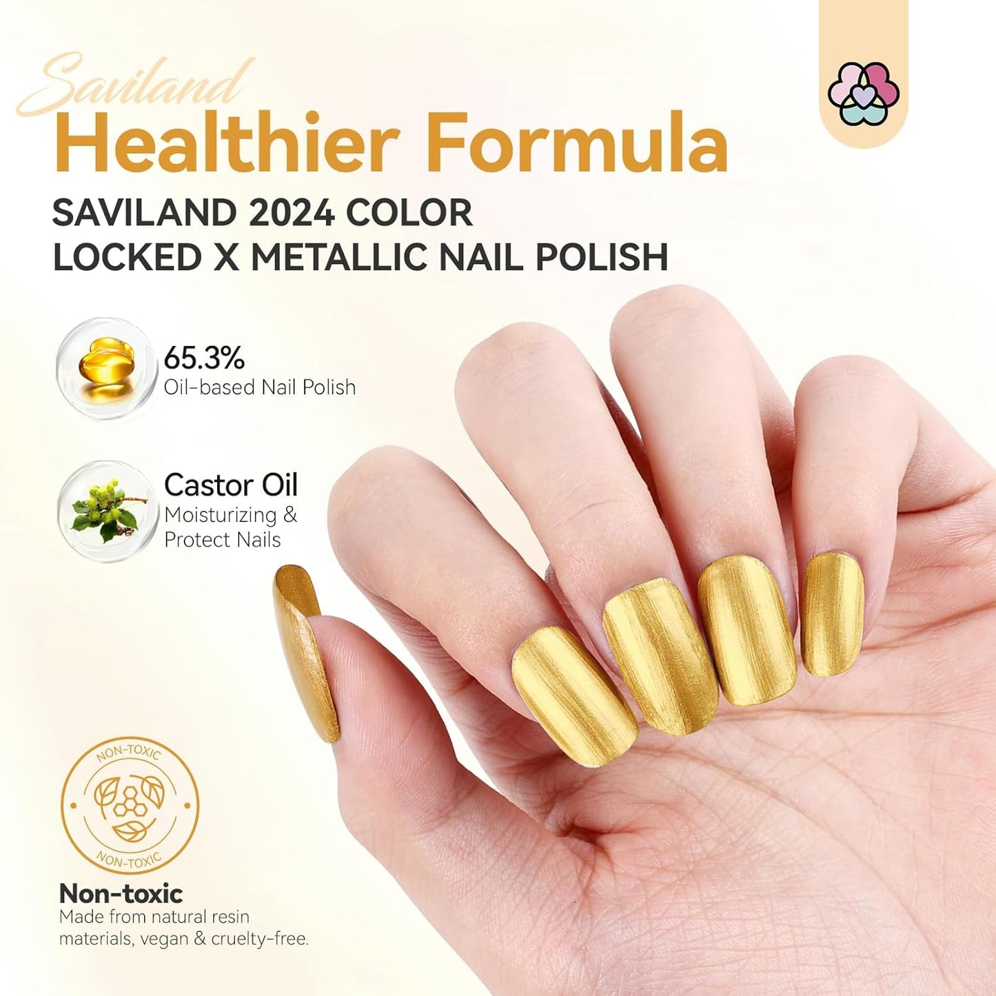 SAVILAND Gold Metallic Nail Polish: Chrome Nail Polish Air Quick Dry Nail Art Polish Bright and Shiny Fingernail Toenail Polish Bulk Nail Lacquer for Beginner DIY Manicure Art at Home Salon Women