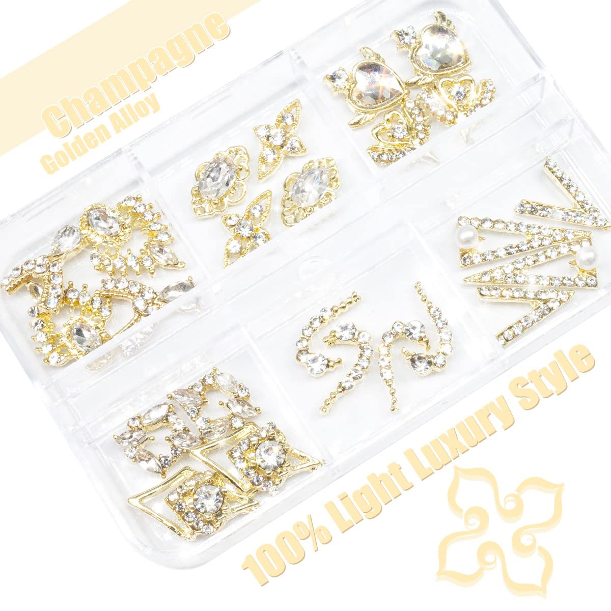 12 Pair 3D Alloy Gold Nail Art Rhinestones - Heart Shaped Nail Charms, Golden Nail Crystal Diamonds Jewelry Stones Studs for Nails Decor Crafts