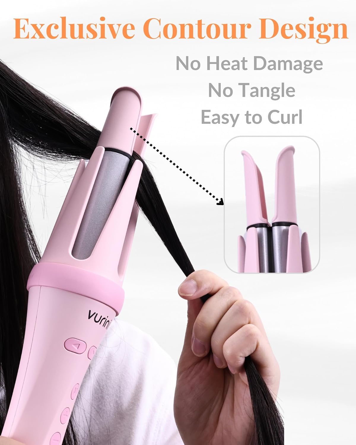 Automatic Curling Iron - 1.25" Rotating Curling Wand with 7 Temp. & 5 Timers Setting for Different Hair Types, Safe Auto Shut-Off, Easy to Use Hair Curler for Long Lasting Waves (Pink)