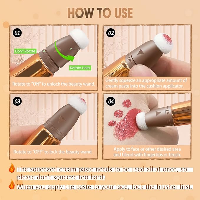 Liquid Highlighter Beauty Wand, Cream Liquid Highlighter Stick with Cushion Applicator, Lightweight Blendable, Long Lasting Silky Cream Highlighter Stick | 5# Highlight Rose Gold