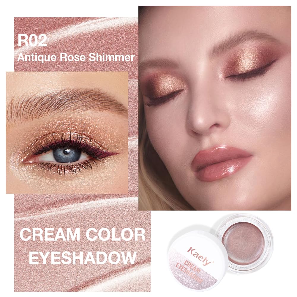 Cream Glitter Antique Rose Shimmer Metallic Eyeshadow Palette Makeup, Natural Single Mini Instant Holographic Eyeshadow For Women, Sombras Crema Para Ojos,Talc,Paraben&Cruelty Free,R02