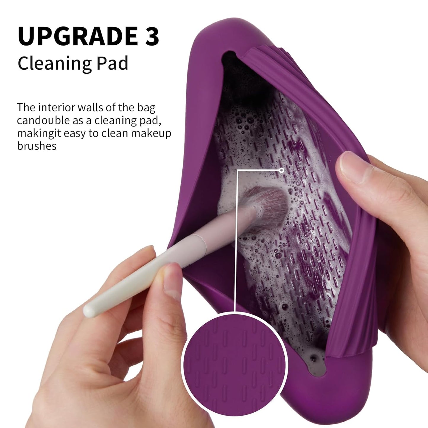 Silicone Makeup Brush Holder Travel Cosmetic Bag：Soft Portable Cosmetic Face Brushes Holder with Upgrade Anti-Fall Out Magnetic Closure, Large Travel Makeup Brush Case - Dark Pruple