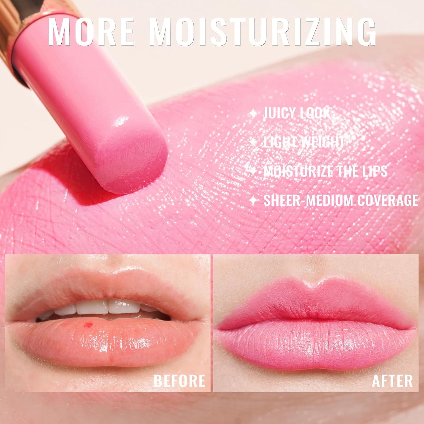 Oulac Shine Pink Lipstick for Women, 2 in 1 Glossy Light Pink Tinted Lip Balm, Hydrating Lipstick for Dry Lips, Moisture Shine Juicy Finish Vegan 2.2g/0.07oz (26)