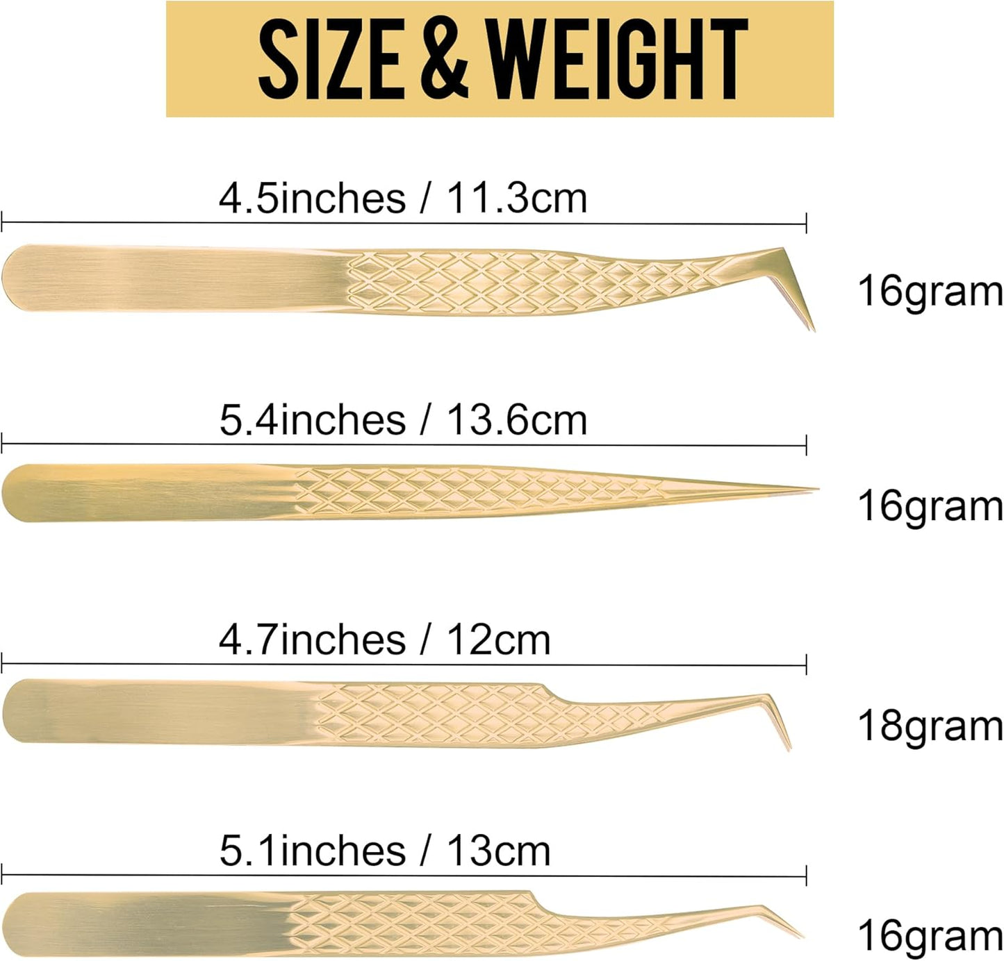 Fiber Tip Lash Tweezers For Eyelash Extension 4 Pcs Tweezers Professional Artist Tech Work Kit Tools,Best Volume Eyelash Lashes Extensions Precision Supplies Volume Boot 90 45 Degree(Gold)