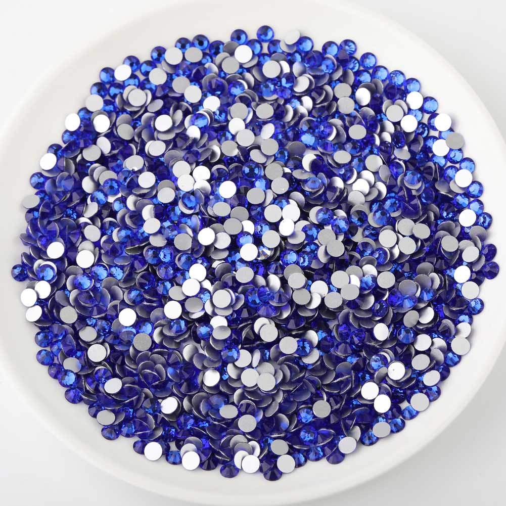 Beadsland 144pcs Flat Back Crystal Rhinestones Round Gems for Nail Art and Craft Glue Fix, Sapphire, SS40, 8.4-8.7mm