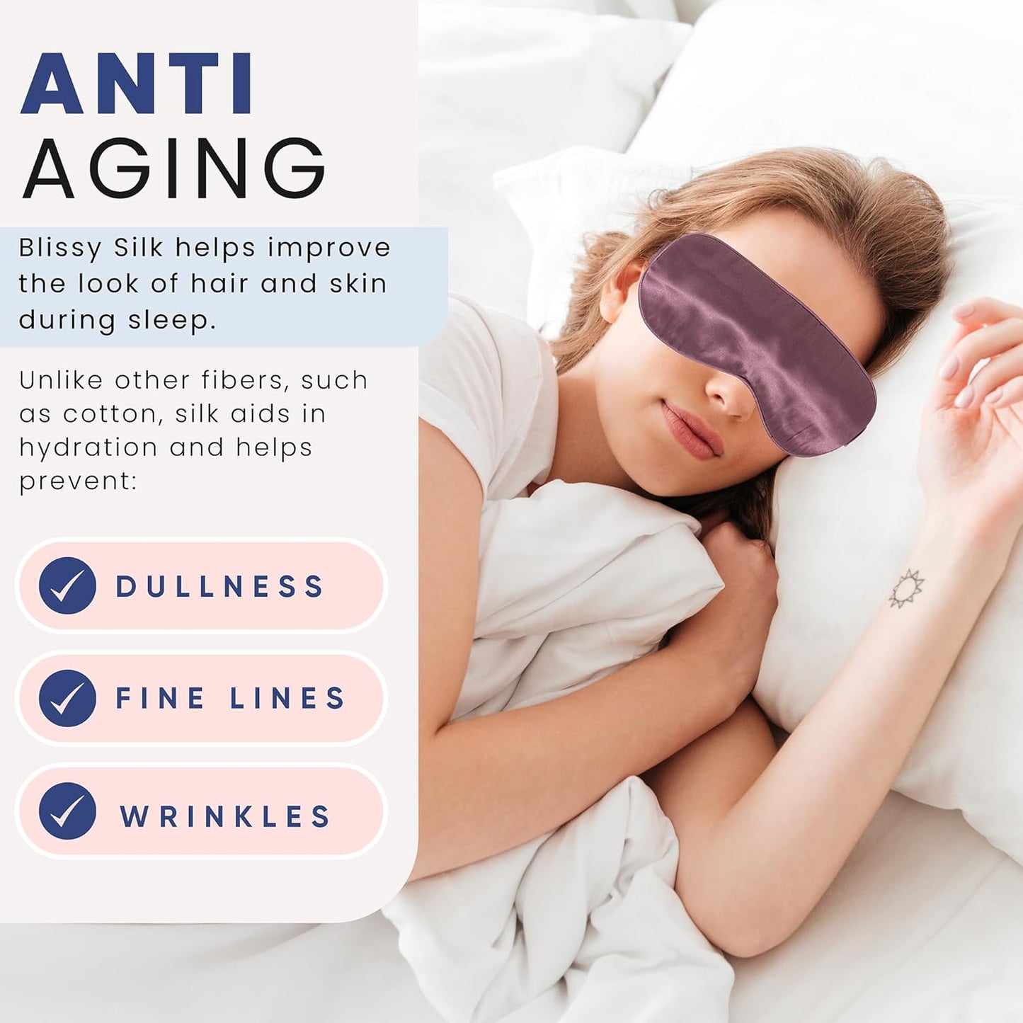 Blissy Silk Sleep Mask - Silk Eye Sleeping Mask for Women & Men for Total Blackout - 100% Pure Mulberry Silk, 22 Momme 6a Fibers - Blindfold Silk Sleep Mask Side Sleeper Eye Cover (Plum)