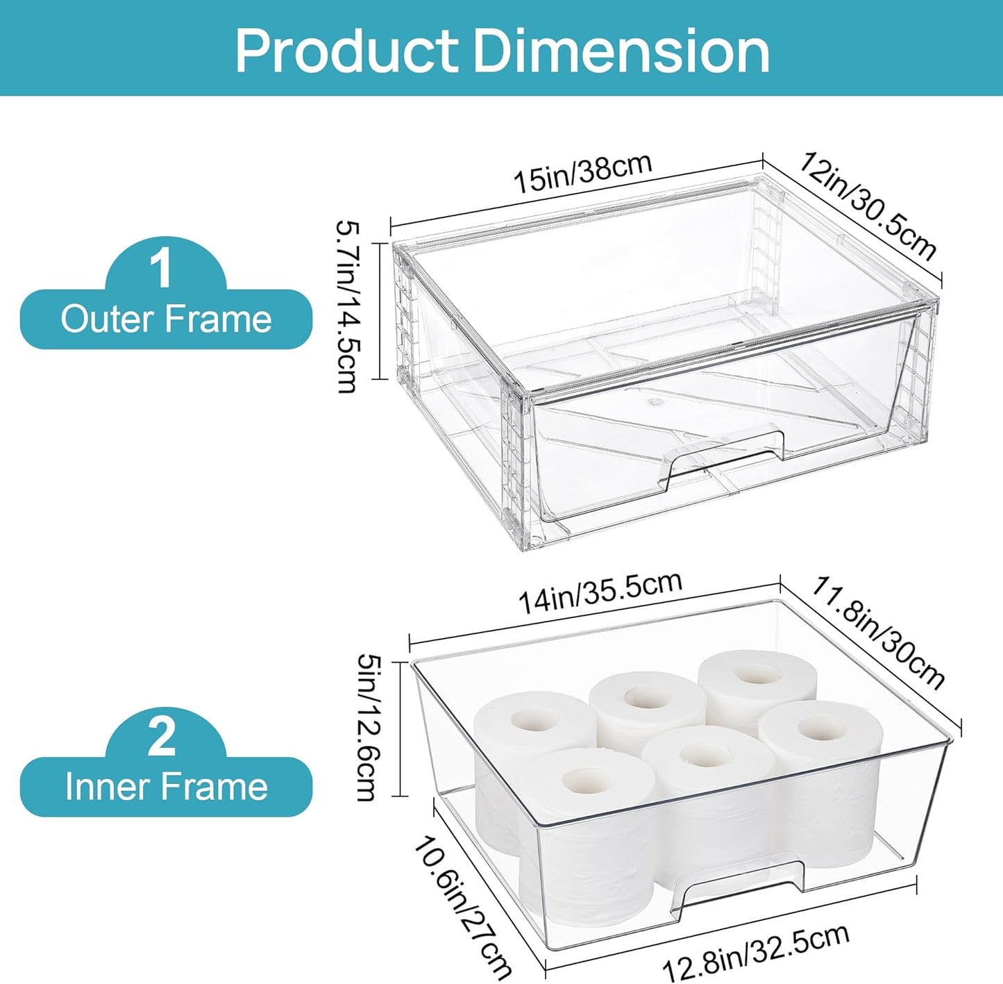 Vtopmart 2 Pack Large Stackable Storage Drawers,Easily Assemble Clear Acrylic Bathroom Closet Undersink Organizers,Plastic Storage Bins for Cabinet,Kitchen Pantry,Medicine Organization