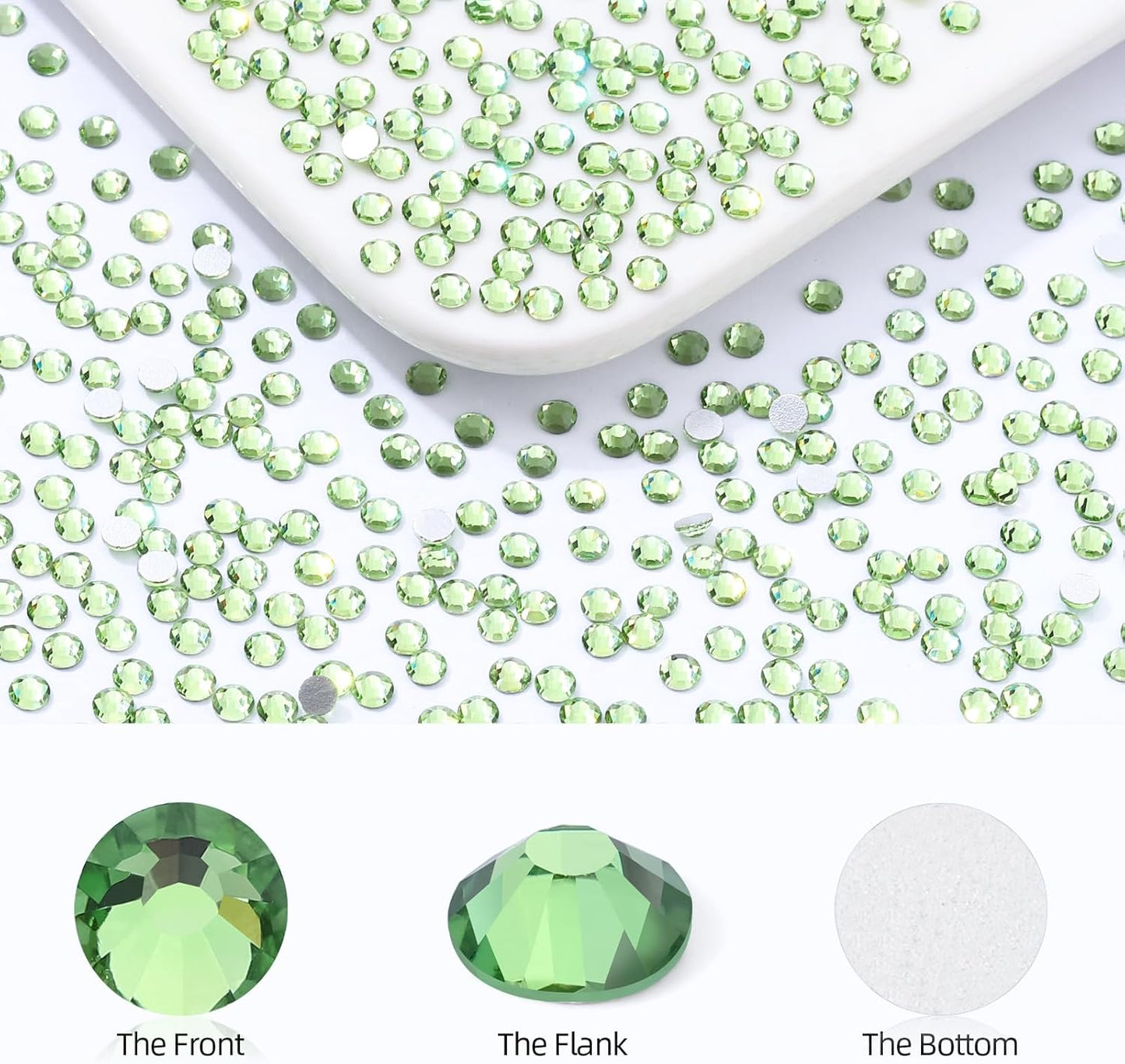 Light Green Flatback Rhinestones, Glass Rhinestones for Nail Art and Craft, Glue Fix, Loose Crystal Gemstones(Lt.Green, SS10, 2880pcs, 2.7-2.8mm)