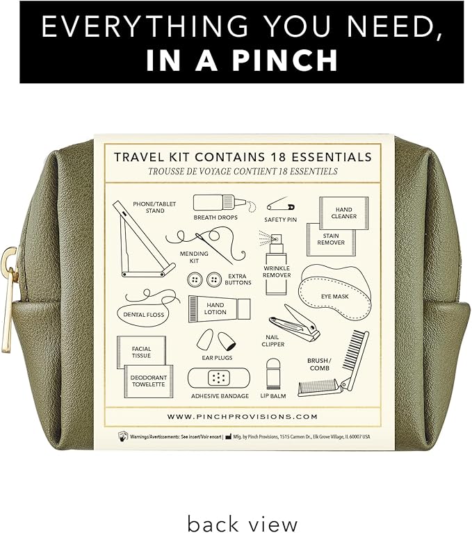 Pinch Provisions Travel Kit, includes 18 Must-Have Emergency Essential Items for Travelling, Ideal Road Trip or Airport Gift for Friends, Family & Peers, Portable Pouch