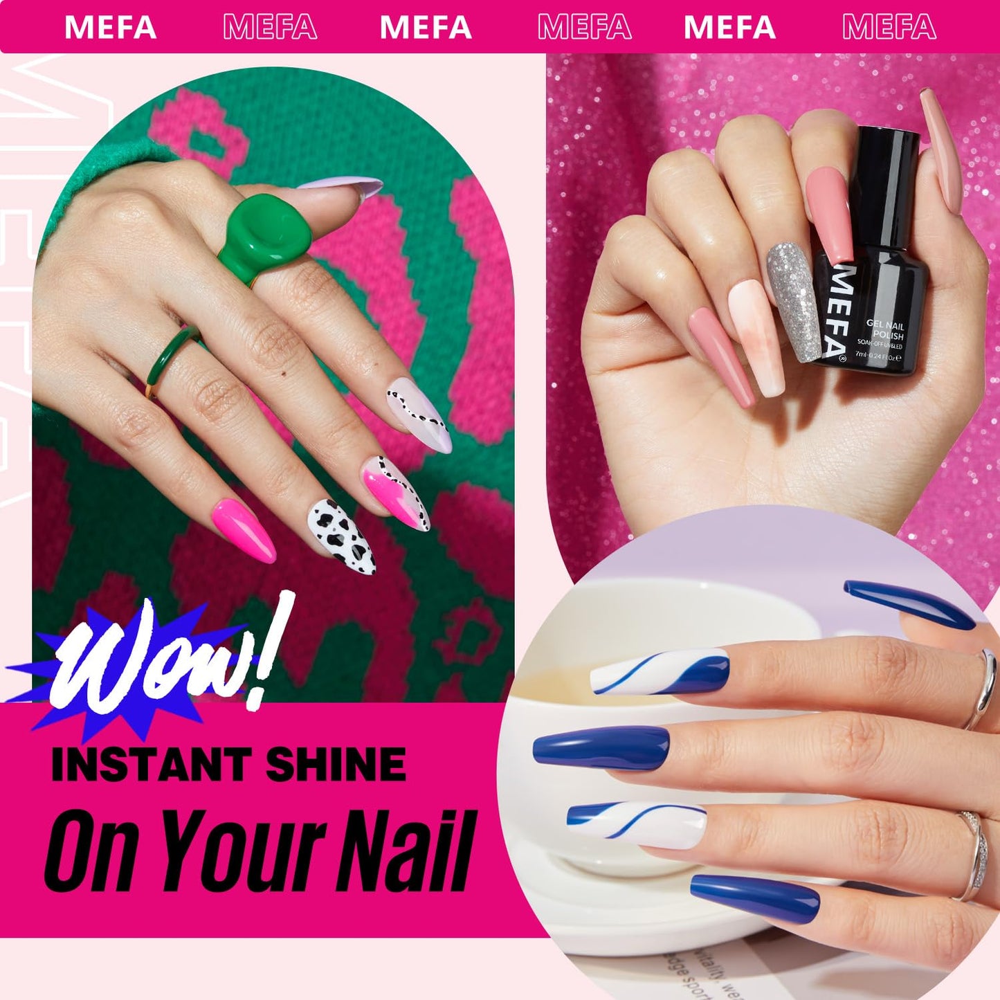 MEFA 19 Pcs Gel Nail Polish Kit with U V Light, 12 Colors All Seasons Nude Milky White Soak Off Gel Polish Nail Set with Base Top Coat Essential Manicure Beginners Salon Gifts for Women