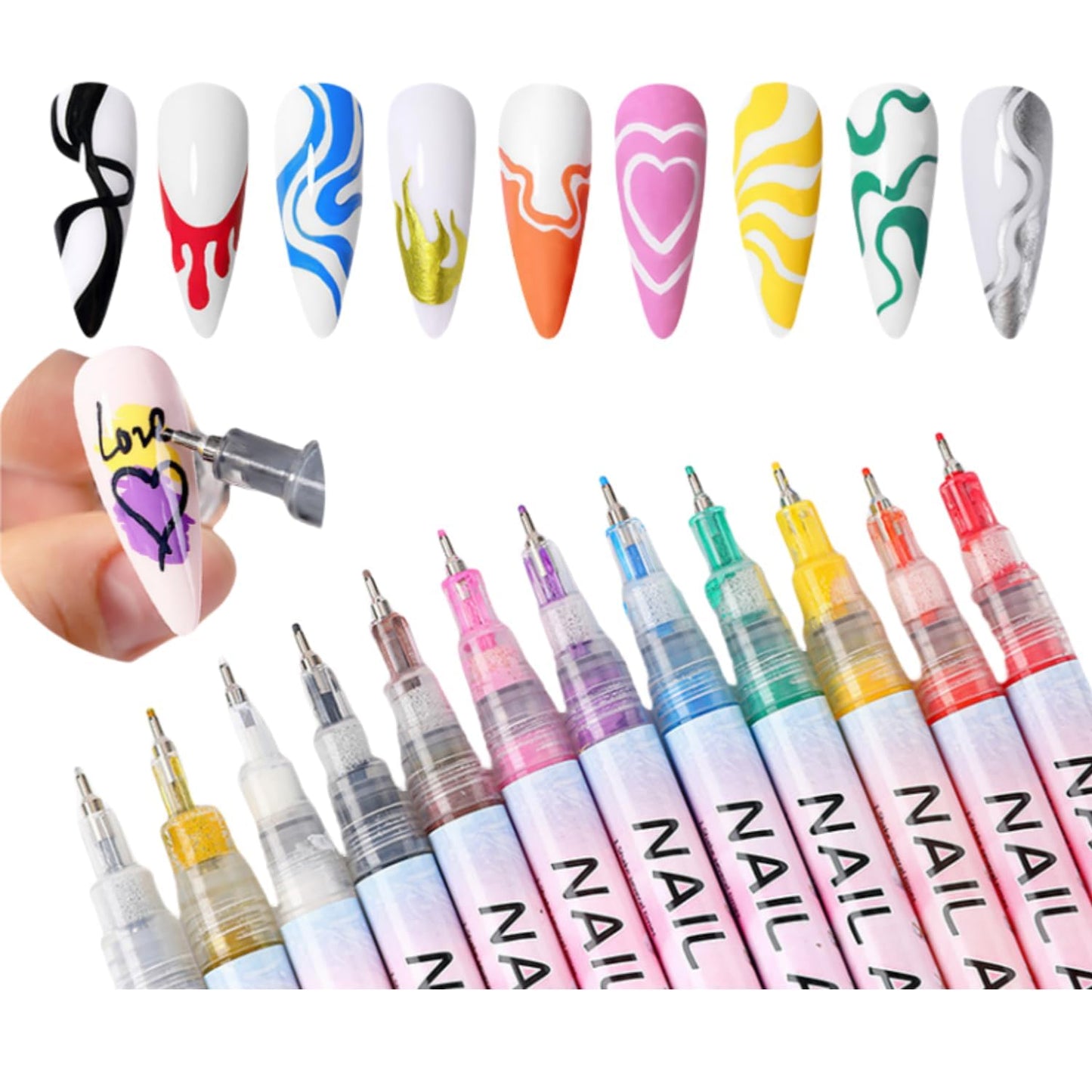 Nail Art Pens Quick Dry, 1 PCS Nail polish Pens, Nail Art Markers, Acrylic Paint Pens, Nail Pencil, DIY Drawing Painting Liner Pen, Nail Design for Nails DIY French Manicure