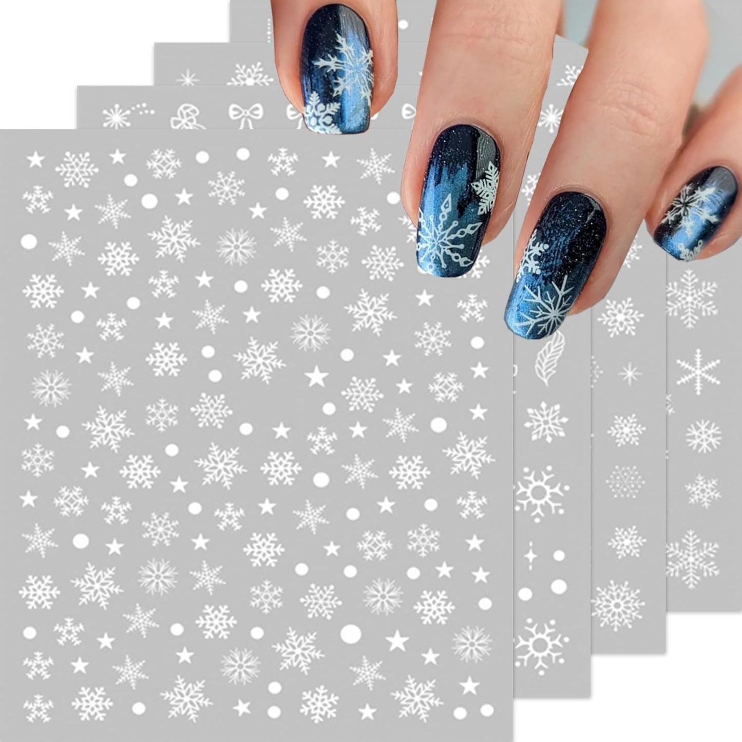 Snowflake Nail Stickers 10 Sheets Christmas Snowflake Nail Decals 3D Self-Adhesive Winter Theme Nail Sticker White Nail Art Design Decals DIY Nail Decoration Supplies for Women Girls