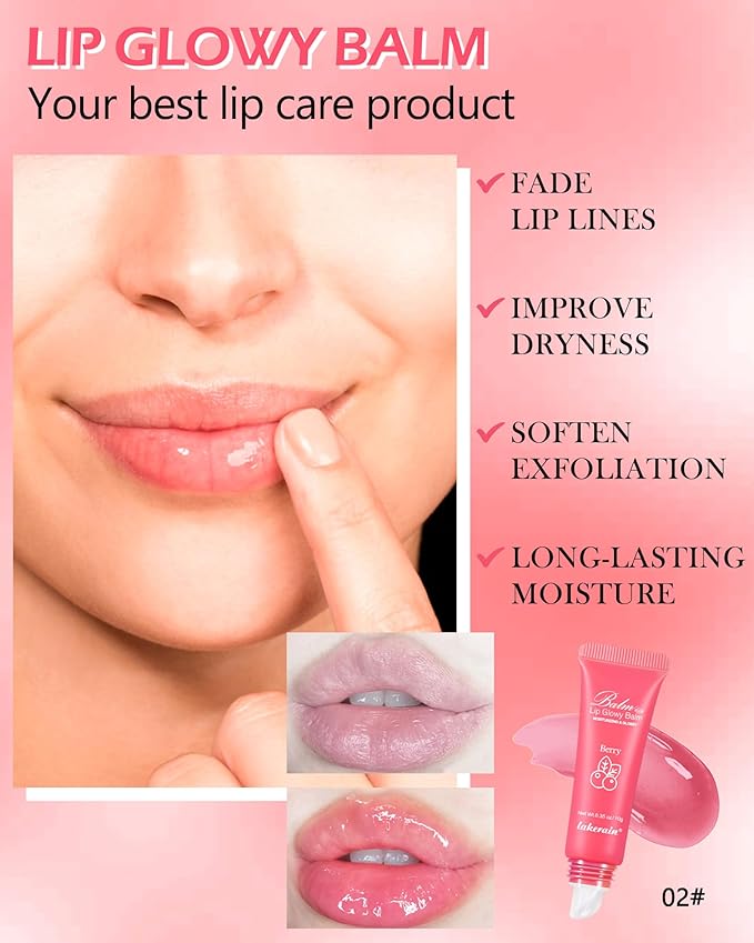 Hydrating Lip Glowy Balm, Ultra-Nourishing Lip Balm for Dry Cracked Lips, Moisturizer Lip Repair Sleeping Lip Mask, Day and Night Lip Care Therapy Treatment, Glossy Smooth Lip Butter Balm-02#Berry
