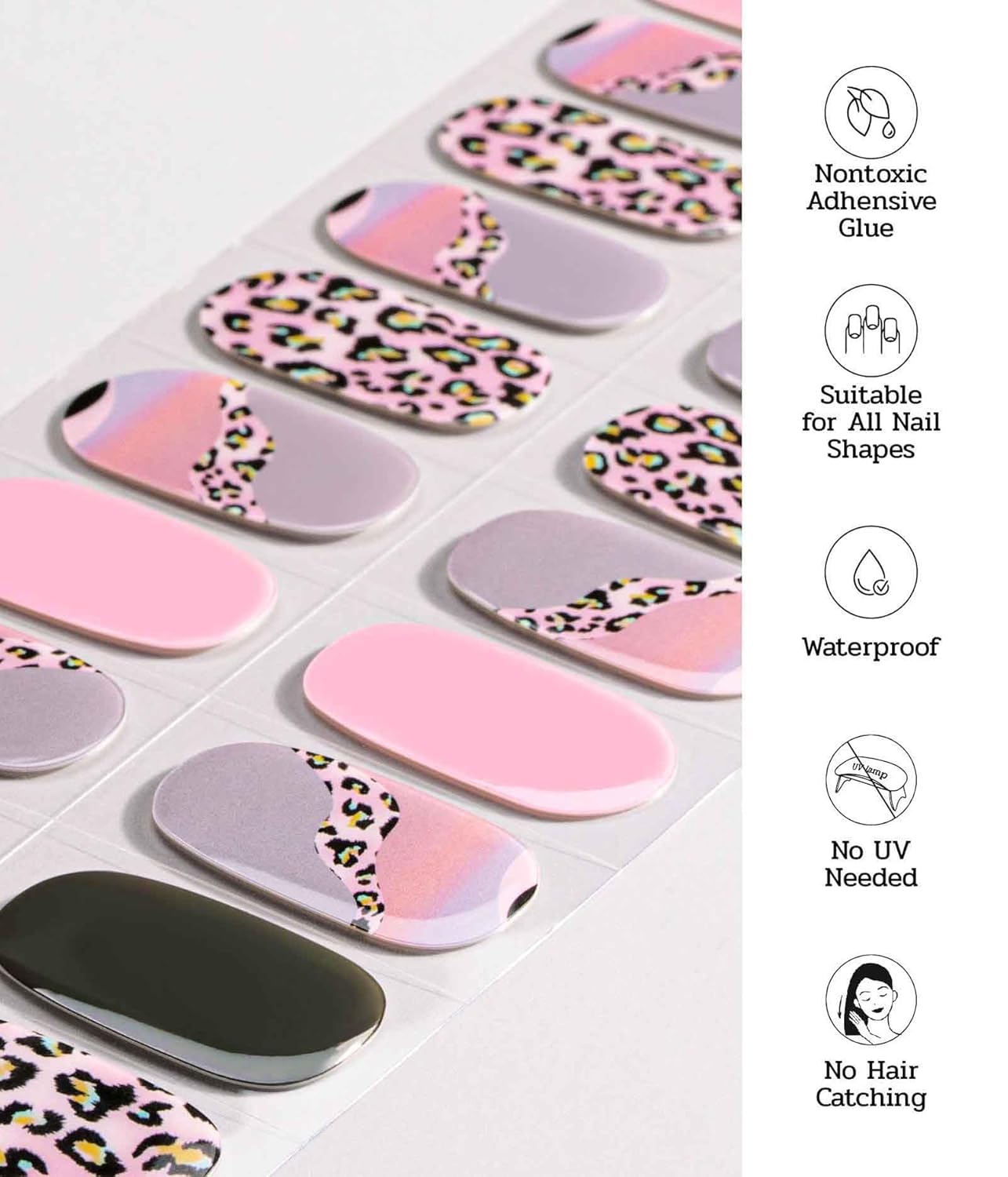 Nail Polish Strips - 22 Pcs Salon Quality Gel Nail Stickers - Long Lasting Wraps (Psychedelic Rock Pink Pattern)