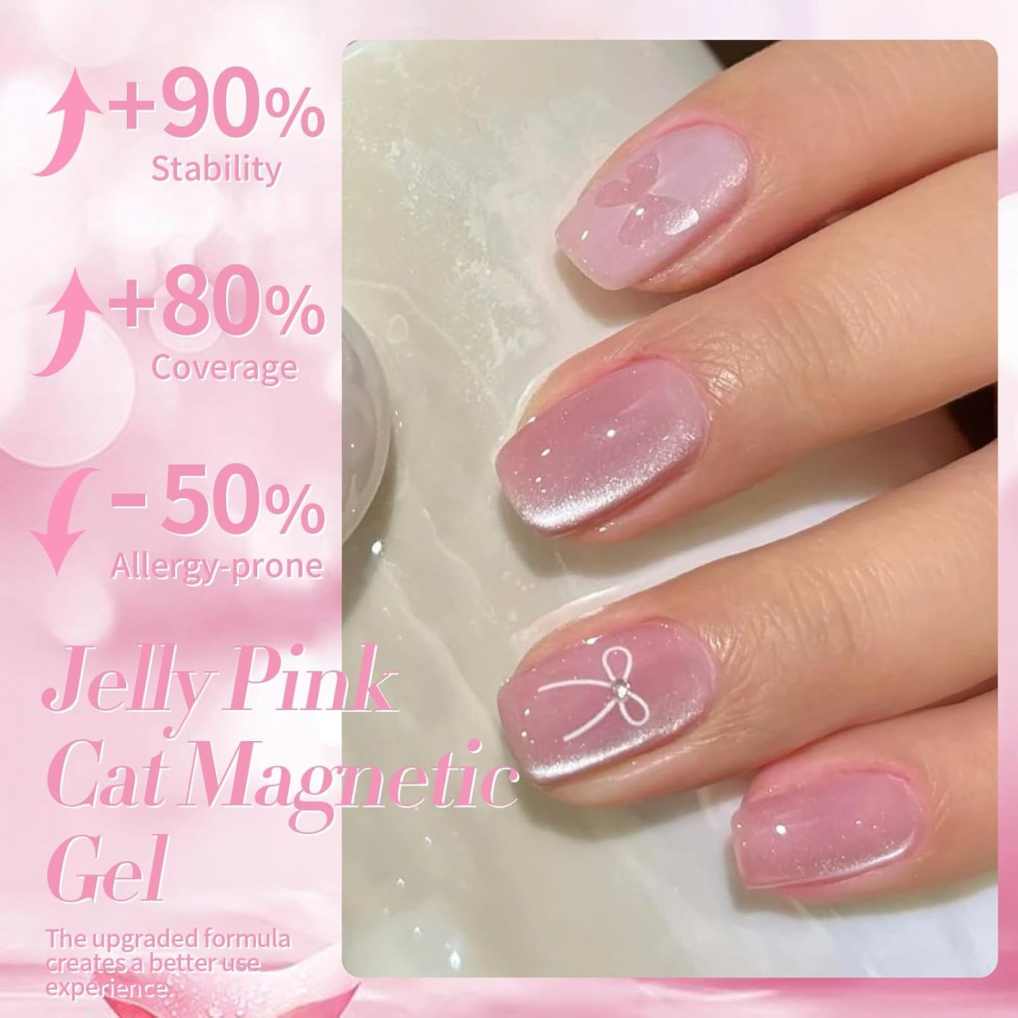 Born Pretty Cat Magnetic Eye Gel Nail Polish, Jelly Pink Glitter Cat Magnetic Gel Nail Polish, Holographic Magnetic Nail Polish for Nail Art Manicure Salon DIY at Home 15ML