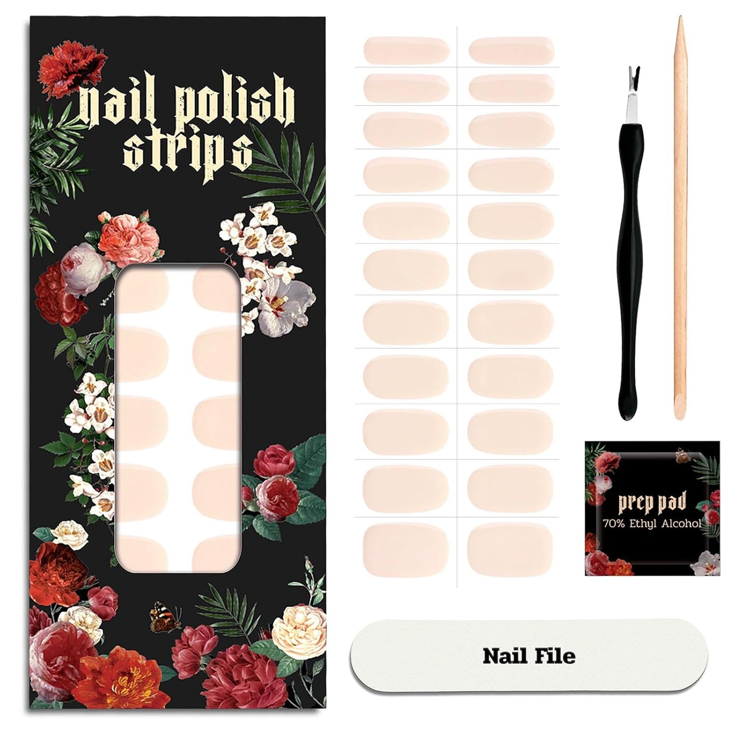 Nail Polish Strips - 22 Pcs Salon Quality Gel Nail Stickers - Long Lasting Wraps (Loft Light Nude)