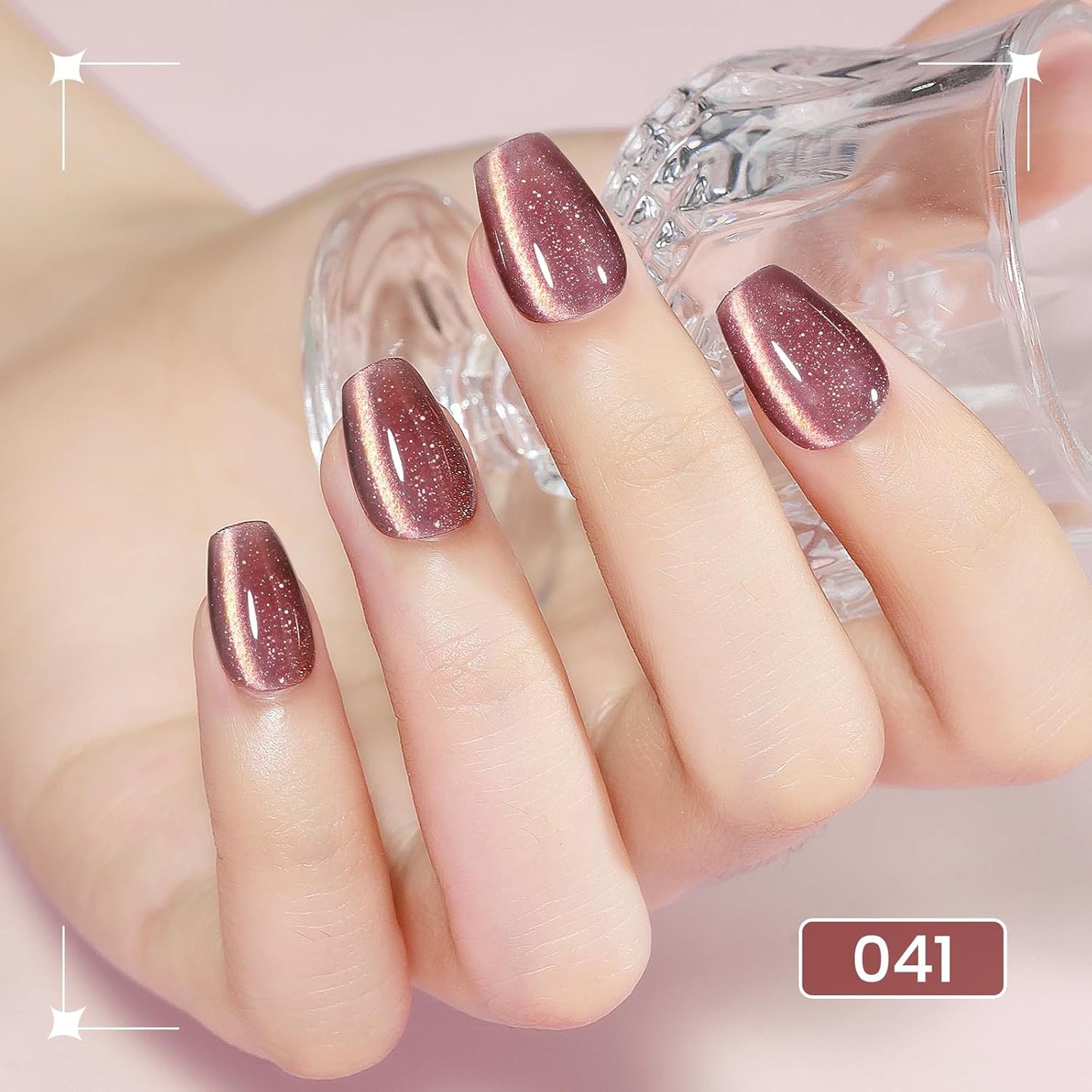 Brown Cat Eye Gel Nail Polish, 15ML Magnetic Glitter Crystal Cateye Gel Polish with Magnet Soak Off Salon DIY at Home