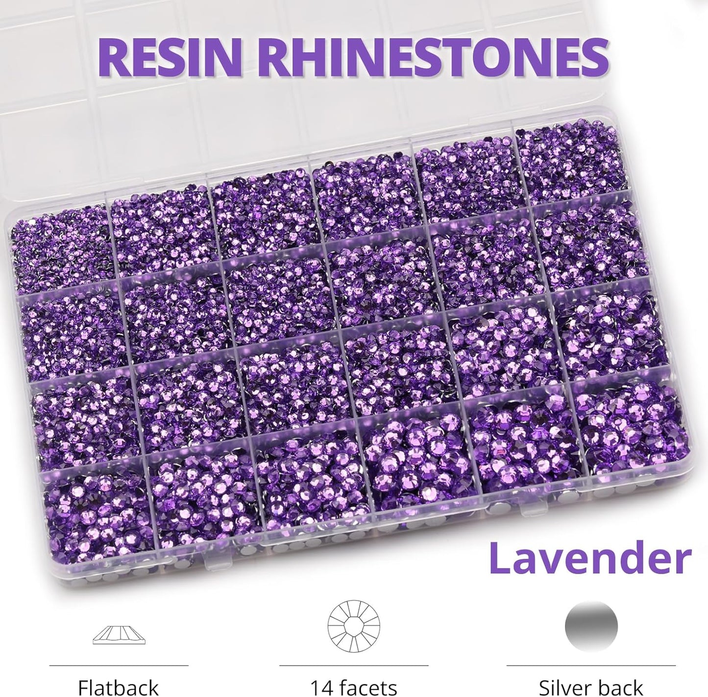 30000Pcs Resin Rhinestones Set for Crafting Bedazzling, Lavender Flatback Gems Jewels for Crafts Clothes Shoes Fabric Outfit Nails Makeup, Flat Back Crystal 2-6mm with b 7000 Glue