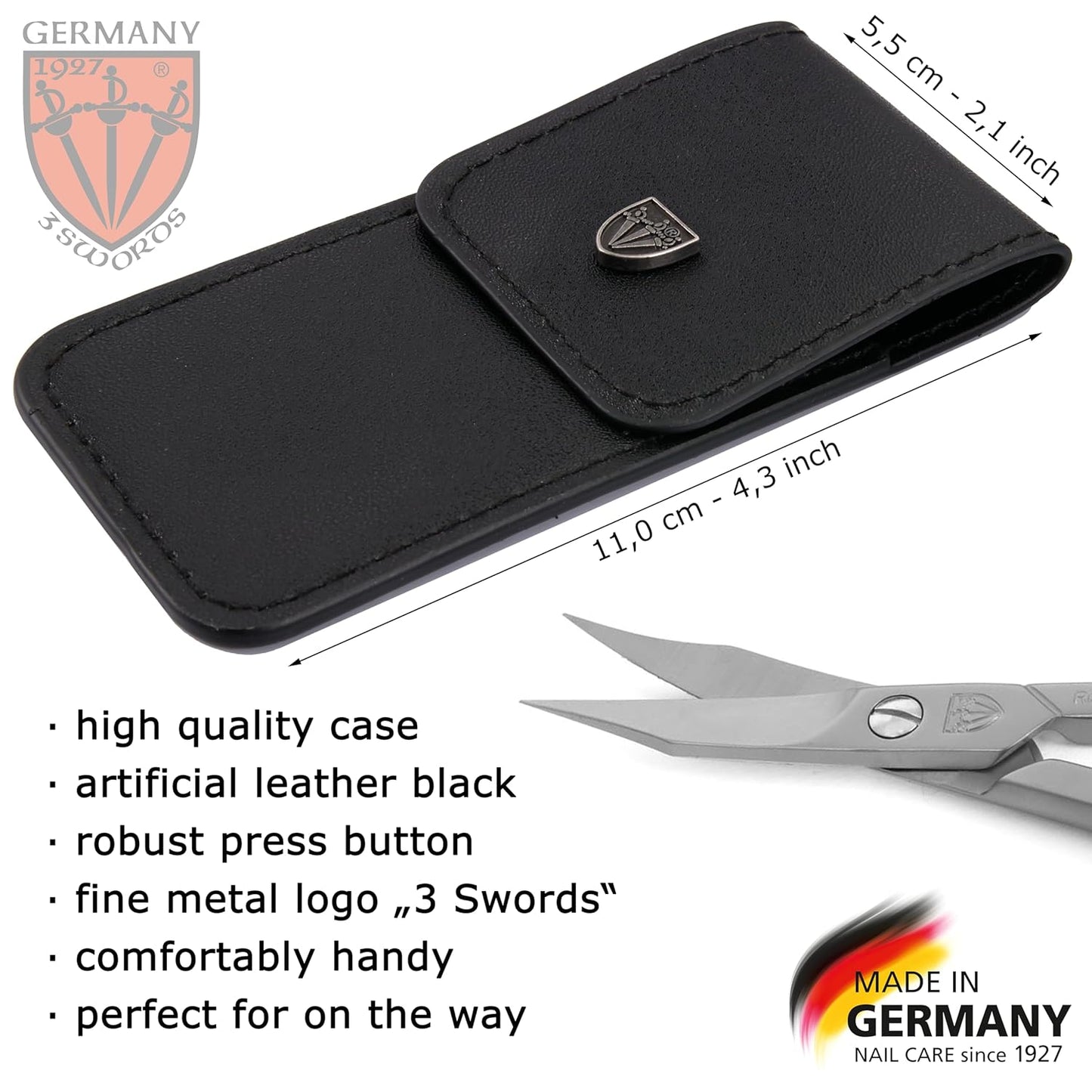 3 Swords Germany - brand quality STAINLESS STEEL INOX CURVED COMBINED CUTICLE & NAIL SCISSORS (1 PIECE) with case for manicure pedicure - nail care by 3 Swords - Made in Germany