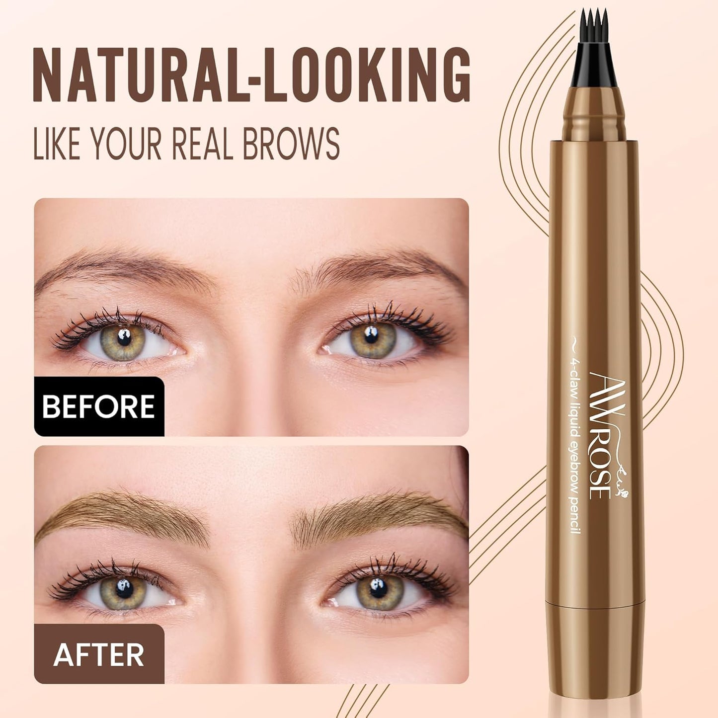 AWROSE Eyebrow Pencil, 2 Pack 3D Waterproof Microblading Eyebrow Pen 4 Fork Tip Tattoo Pencil, Precise Natural Magic Eye Brow Pen with Hair Like Strokes, 4 Points Multi-Used Eye Brow Pencils for Women