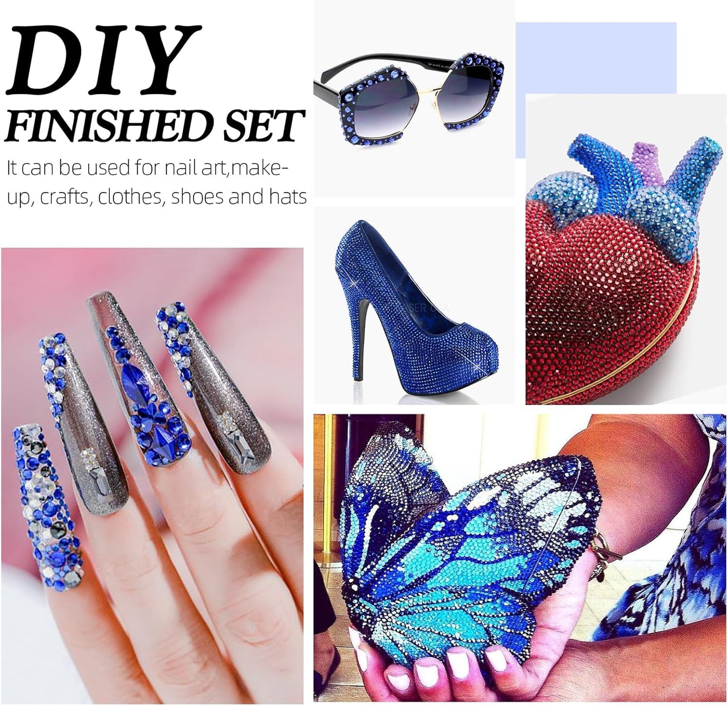 Sapphire Flatback Rhinestones, Glass Rhinestones for Nail Art and Craft, Glue Fix, Loose Crystal Gemstones(Blue, SS12, 2880pcs, 2.9-3.0mm)