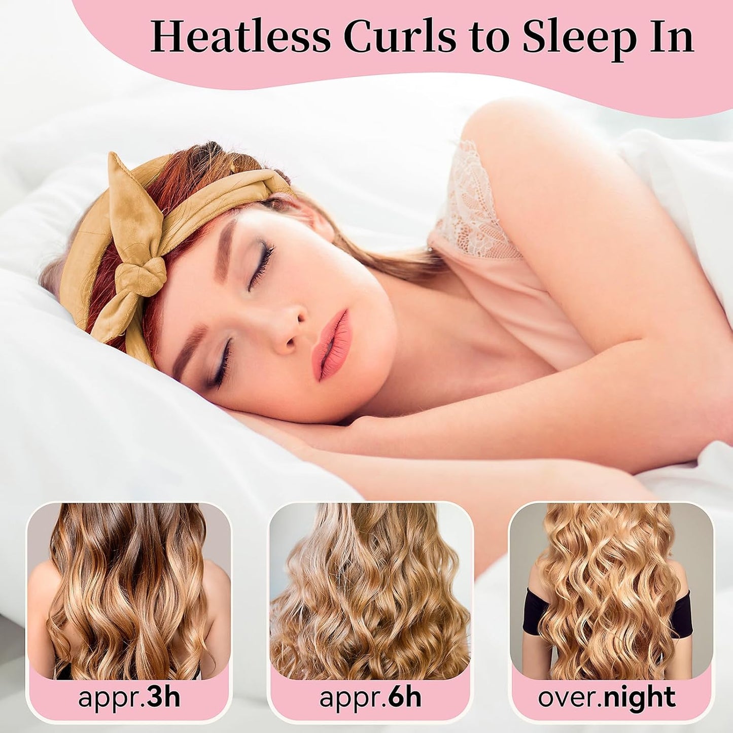 Heatless 60" Extra Long Soft Hair Curlers to Sleep In, No Heat Curling Headband Hair Rollers (Khaki)