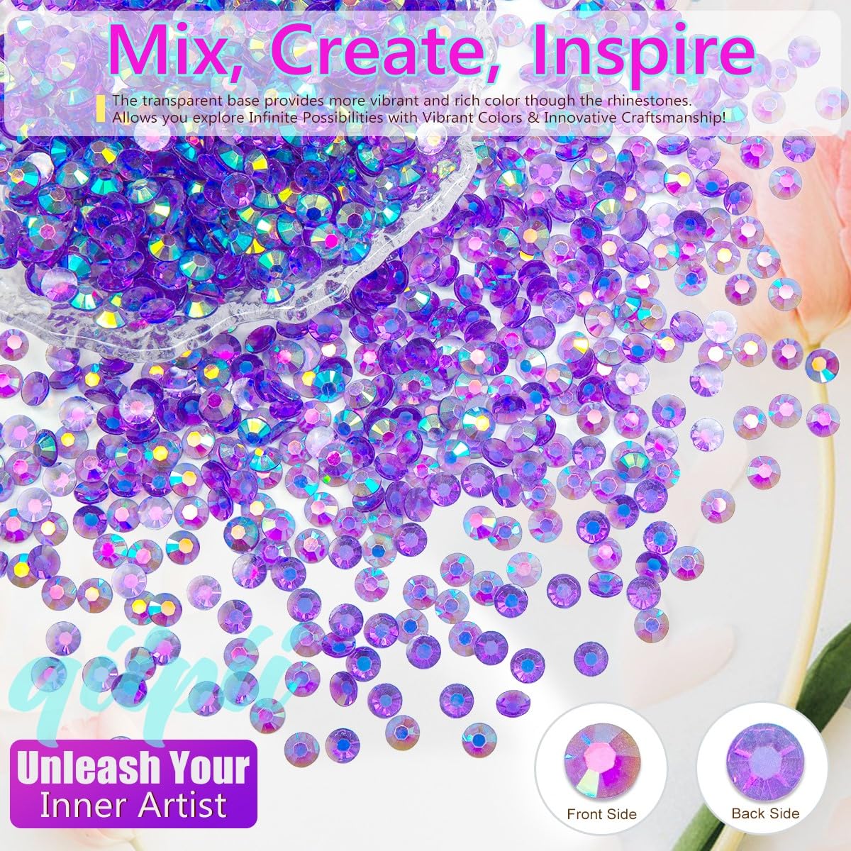 Transparent Clear Dark Purple AB Resin Rhinestones for Crafting 3mm 4mm 5mm Flatback Jelly Stones Gems Diamonds Charms for Nails Face Eyes Makeup Tumblers Bottles Mugs DIY Crafts Clothes Shoes