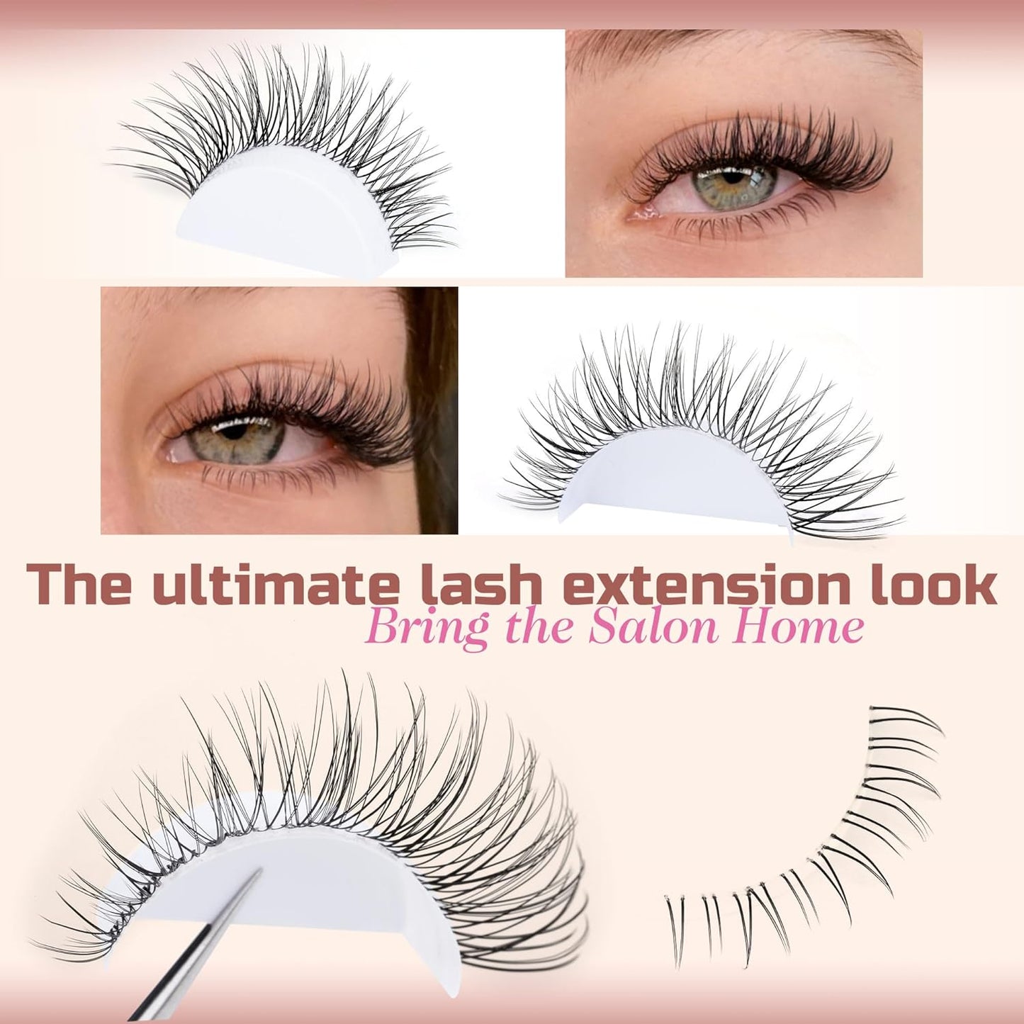 Focipeysa Wispy Lash Clusters Natural Black Cluster Eyelashes Clear Band Lash Extensions 10-16mm Mix Length Cluster Eyelash Extension C Curl Individual Lashes Soft Cluster Lash for Beginners