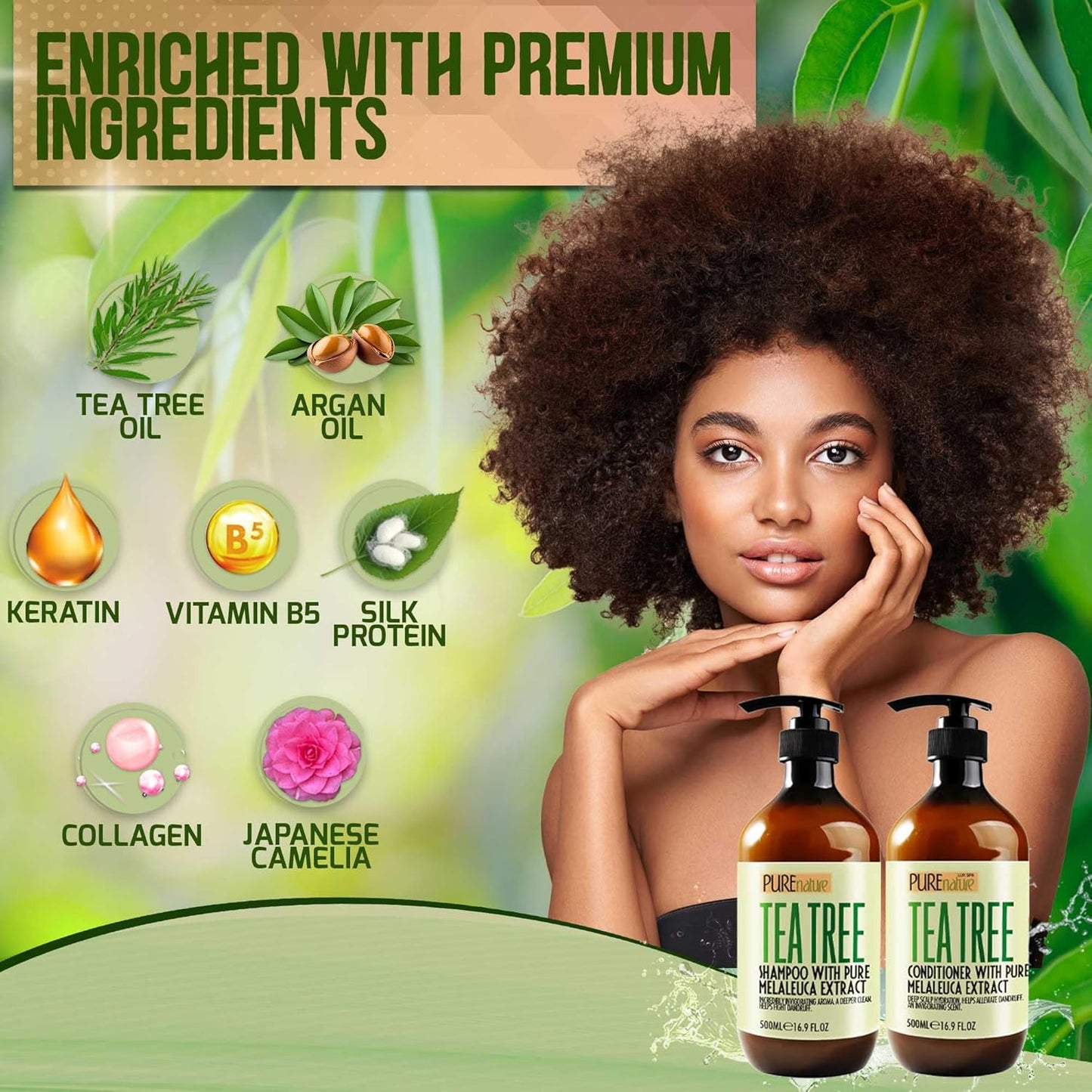 Tea Tree Oil Shampoo and Conditioner Set - Sulfate and Paraben Free Treatment for Oily Hair and to Help Reduce Your Itchy and Dry Scalp - Healthy Anti Dandruff Formula for Men and Women