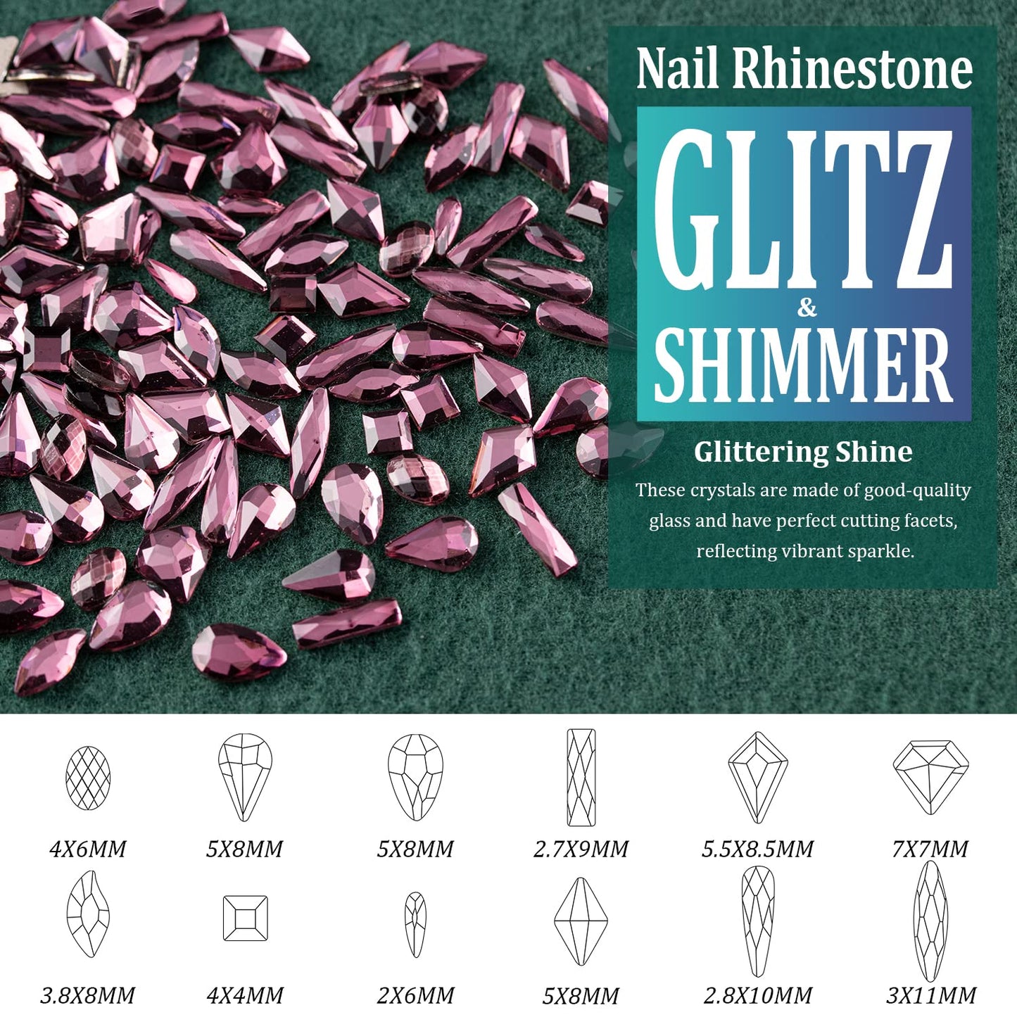 Multi Shapes Light Purple 3D Glass Crystal Nail Art Rhinestones Kit with Flatback Round Bead Charm Gem Stone Jewelry Diamond with Pickup Pen + Tweezer for Manicure Makeup DIY Craft Decoration