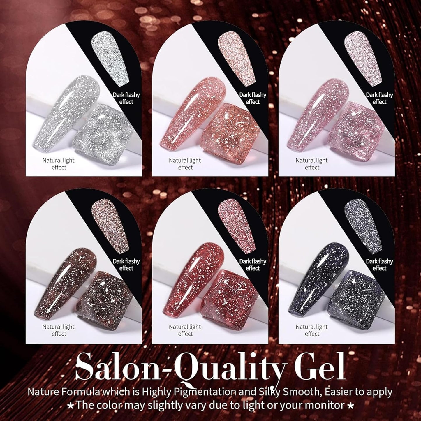 Born Pretty Reflective Red Glitter Gel Polish Christmas Glitter Gel Polish Sparkly Shiny Disco DJ LED Nail Polish Varnish Silver Red Black Colors Collection 6PCS 7ML