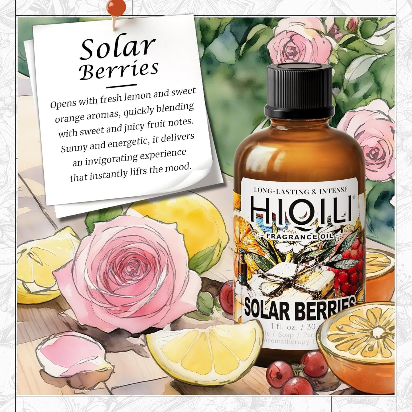 HIQILI Solar Berries Fragrance Oil - Perfect for Making Candles, Bath Bombs, Perfume, Reed Diffuser Oil Refill, Home & Office - 1 Fl Oz