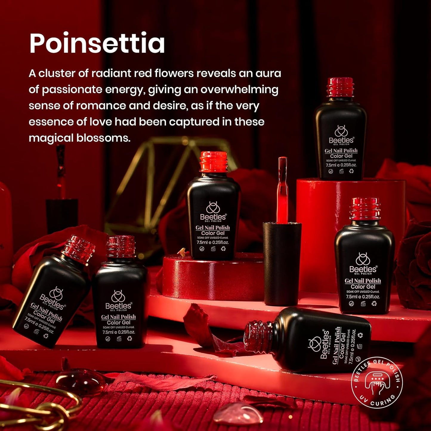 Beetles Red Gel Nail Polish Set 6 Colors Burgundy Red Glitter Purple Soak Off UV LED Gel Polish Art Design Decoration DIY Nail Gifts for Women Poinsettia