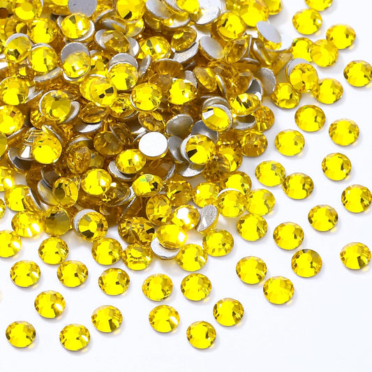 Citrine Flatback Rhinestones, Glass Rhinestones for Nail Art and Craft, Glue Fix, Loose Crystal Gemstones(Yellow, SS8, 1440pcs, 2.3-2.5mm)