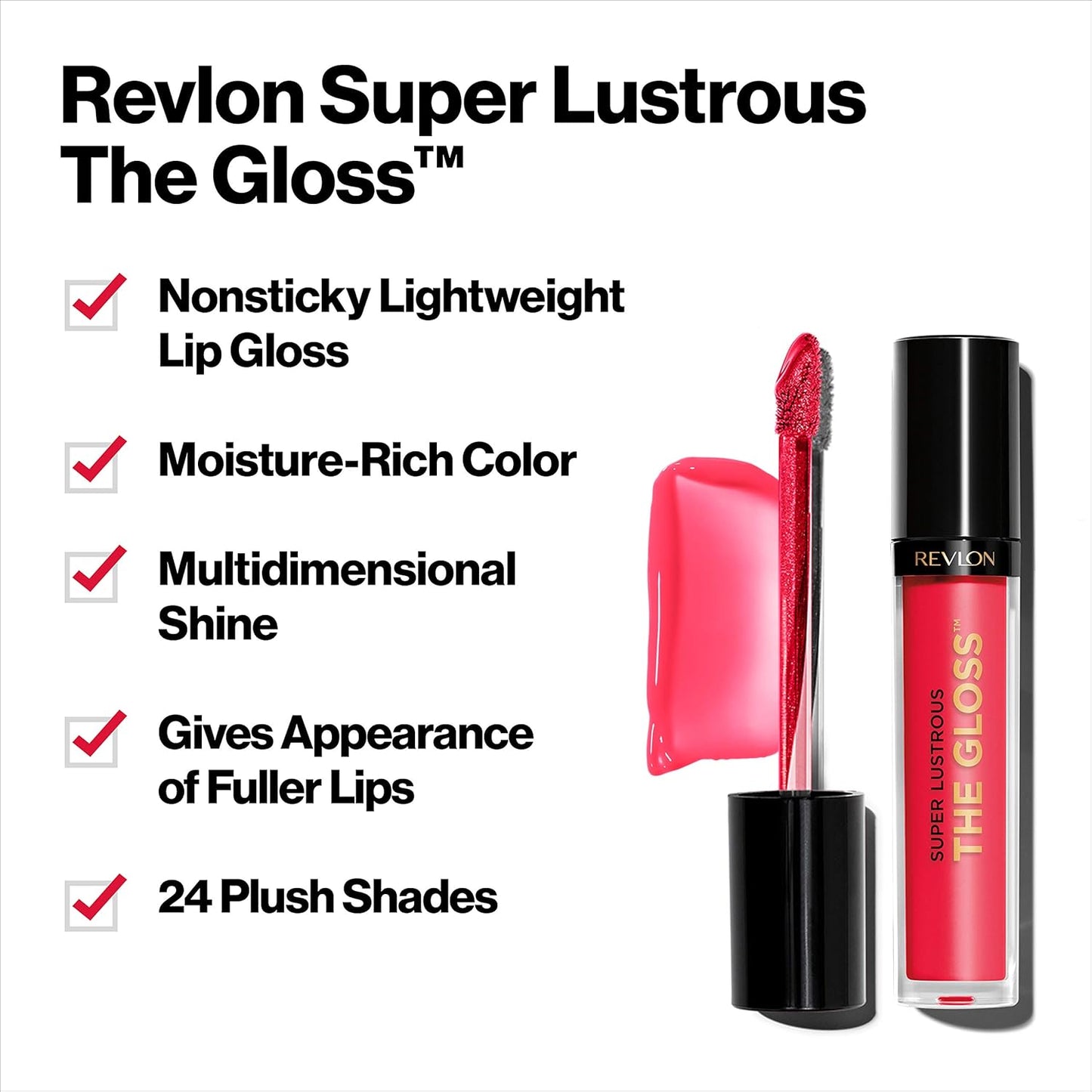 Revlon Super Lustrous Lip Gloss, Non-Sticky, Hydrating, High Shine Finish, 205 Snow Pink, 0.13 oz