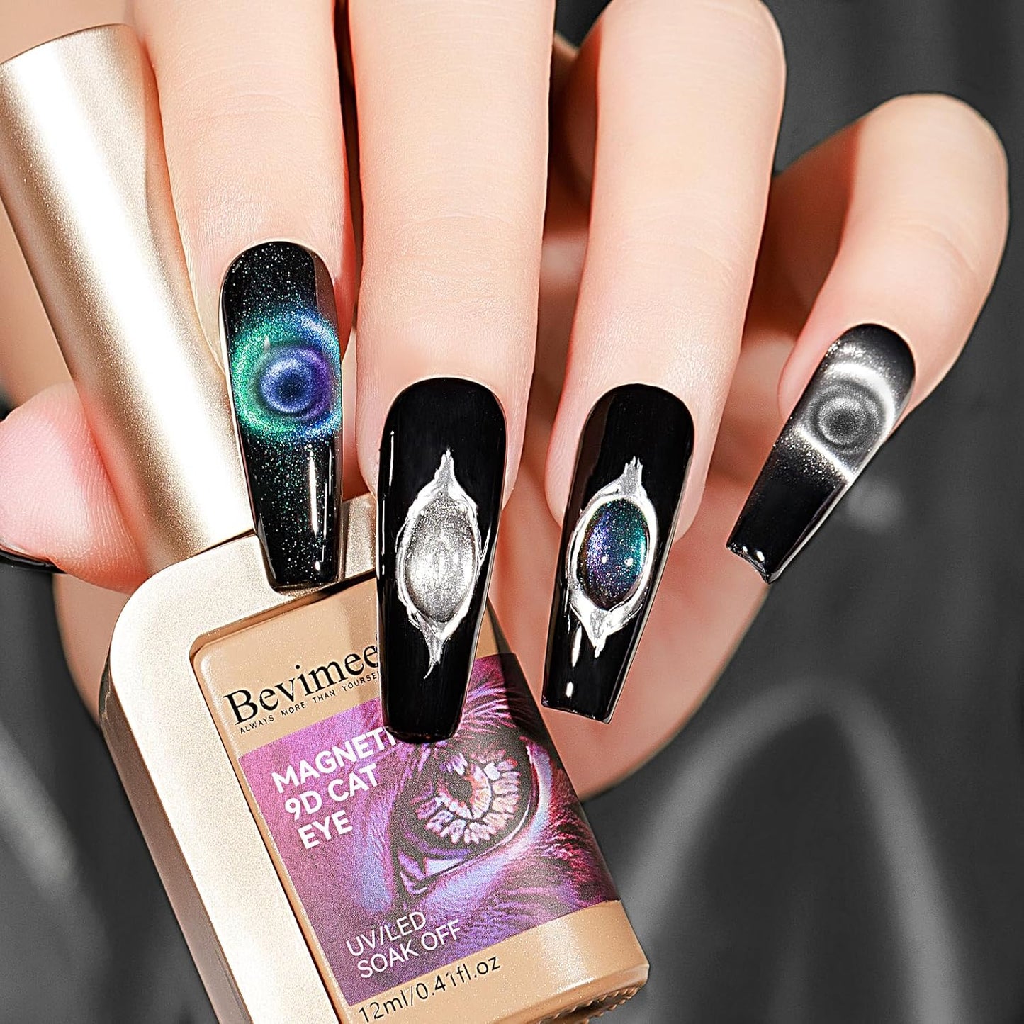 Cat Eye Gel Nail Polish Silver 12ML 9D Chameleon Cateye Magnetic Nail Polish Gel Holographic Cat Eye with Magnet Stick Varnish Soak off Manicure Set 1PC