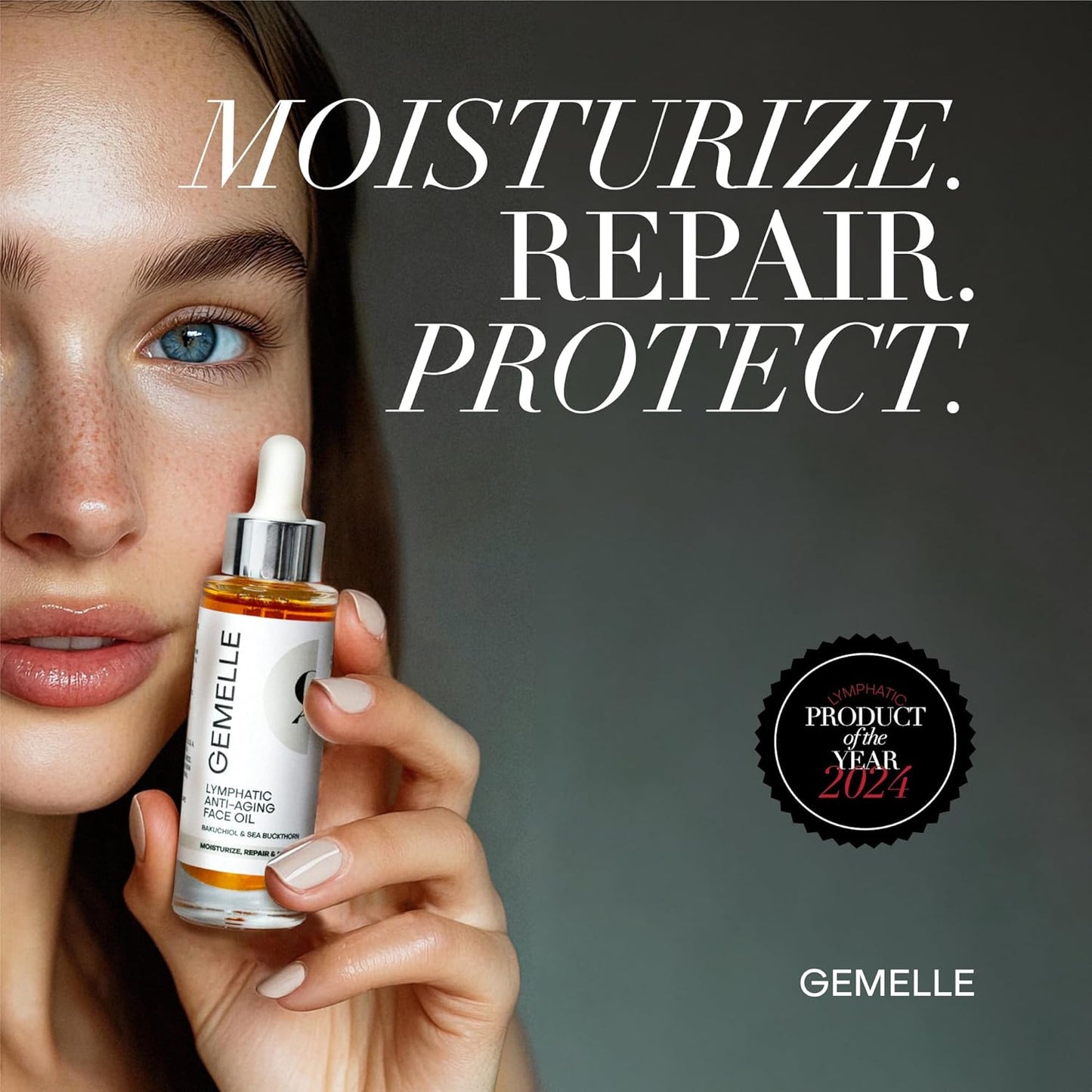 GEMELLE Lymphatic Anti-Aging Face Oil | 10x Award Winner | Vitamin C,E,A | Moisturize, Repair & Protect | Premium Natural Botanical Oil | Use with Face Massage, Lymphatic Drainage Massager - 30ml