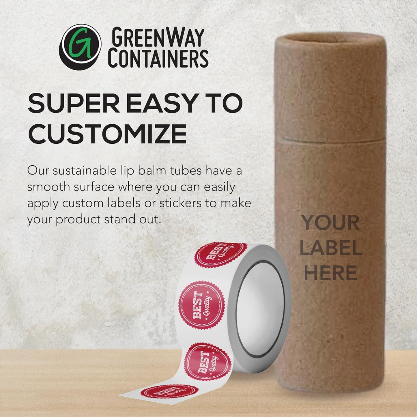 GreenWay 0.15oz / 4.25g Kraft Paperboard Lip Balm Tubes with Lids - 50 Pack Lip Gloss Tubes Refillable DIY Cosmetic Containers – Extra Thick Push-Up Bottom Lip Balm Containers - Black