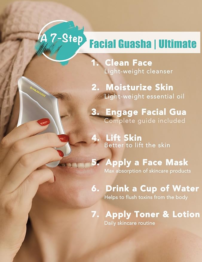 Gua Sha Stone, Gua Sha Facial Tools, Authentic Agate Stone Guasha Tool for Face Massager, Facial Sculpting Lifting Shaper, Genuine Agate Stone Patent Design
