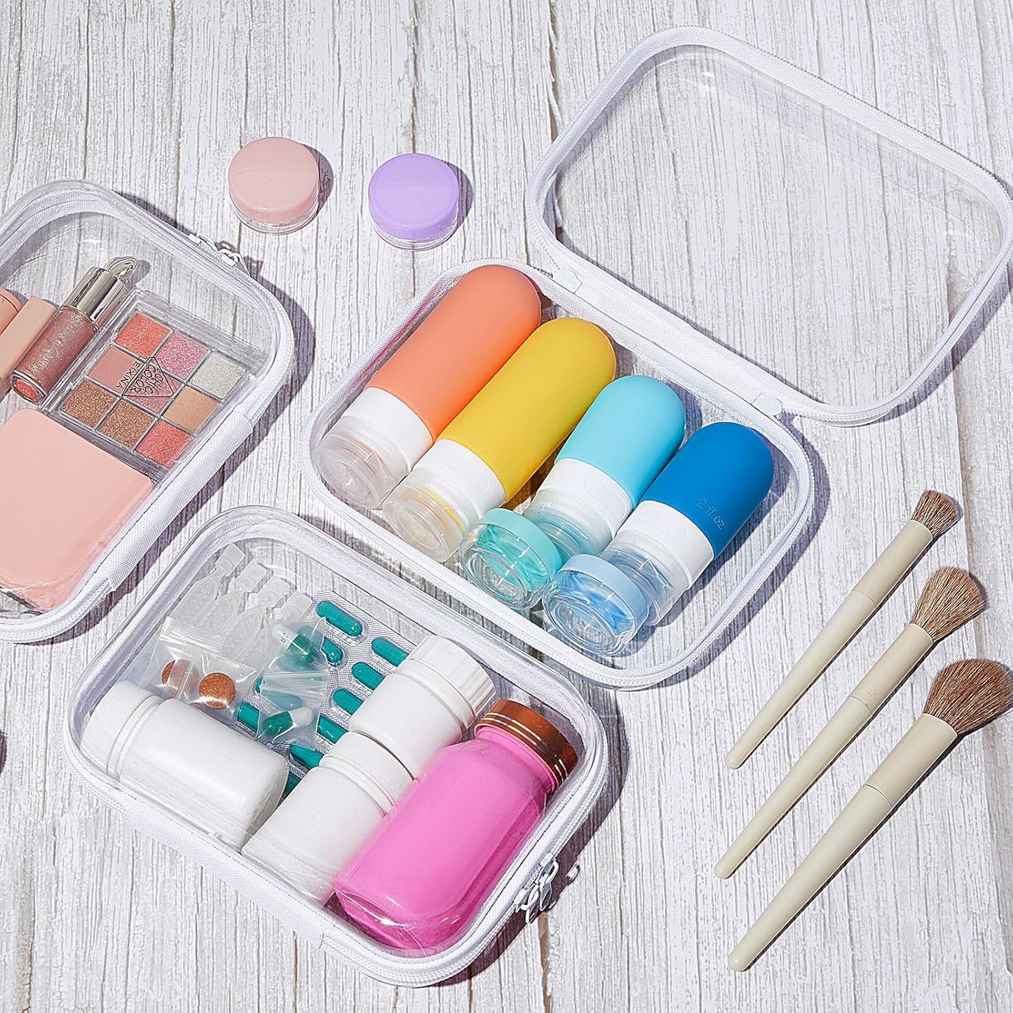 Sanwuta 6 Pcs Clear Hard Zipper Case Pencil Pouches Hard Plastic Zipper Pouches Makeup Bag Transparent Cases for Snacks Plastic Storage Organizer Box for Travel(White,7.09 x 5.12 x 2 Inch)