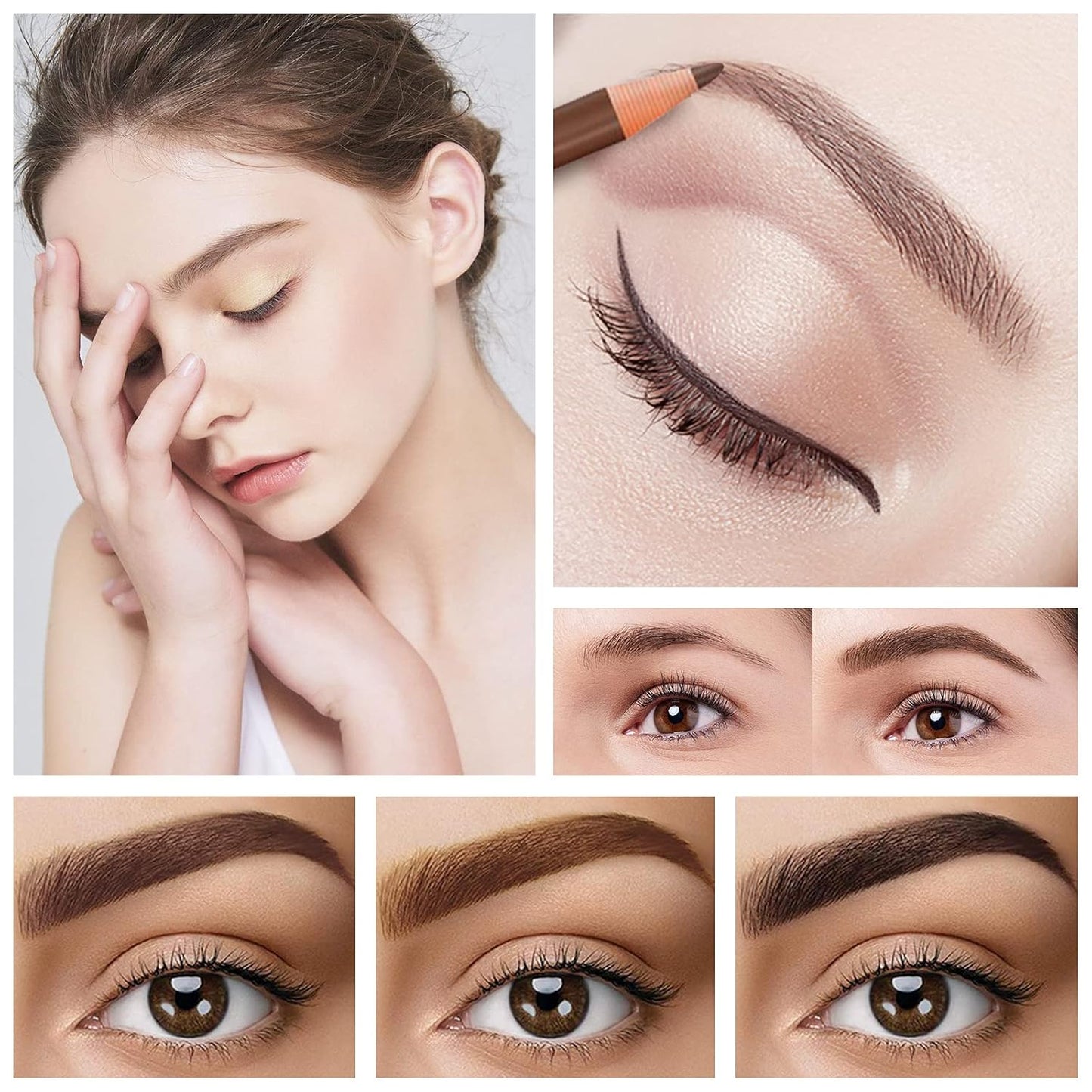 Waterproof Eye-Brow Pen-cil Set, Pull Cord Peel-off Eyebrow Pencil Microblading Eyebrow Pen Supplies Kit, White Eye-Liner Pencil and Eyebrow Tool Tattoo Makeup (6+1 Brown+Dark Brown+Light Brown)