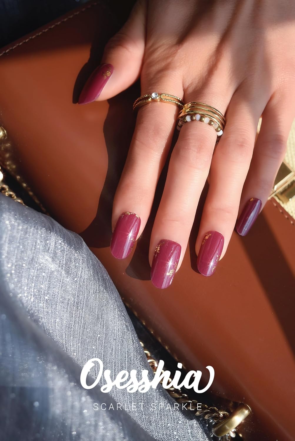 Semi Cured Gel Nail Strips, 20 pcs Nail Wraps, Glaze Stickers, Salon Quality French Manicure, Full Decal Gel Polish Strips, Long Lasting SCG, Easy on, UV Required (Scarlet Sparkle)