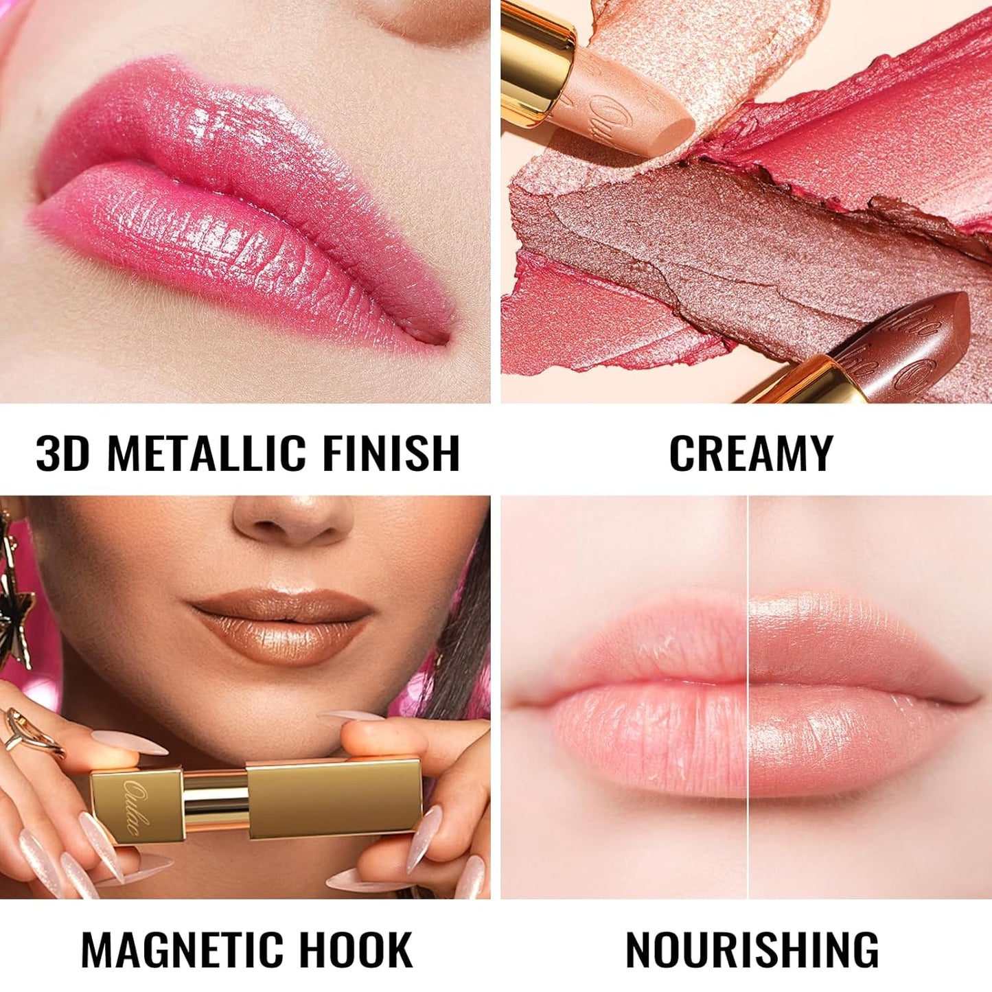 Oulac Pink Lipstick for Women with Metallic 3D Shine Lightweight Hydrating Formula, High Impact Lip Color, Full Coverage Lip Makeup, Christmas Gifts for Women, Velocity(15)