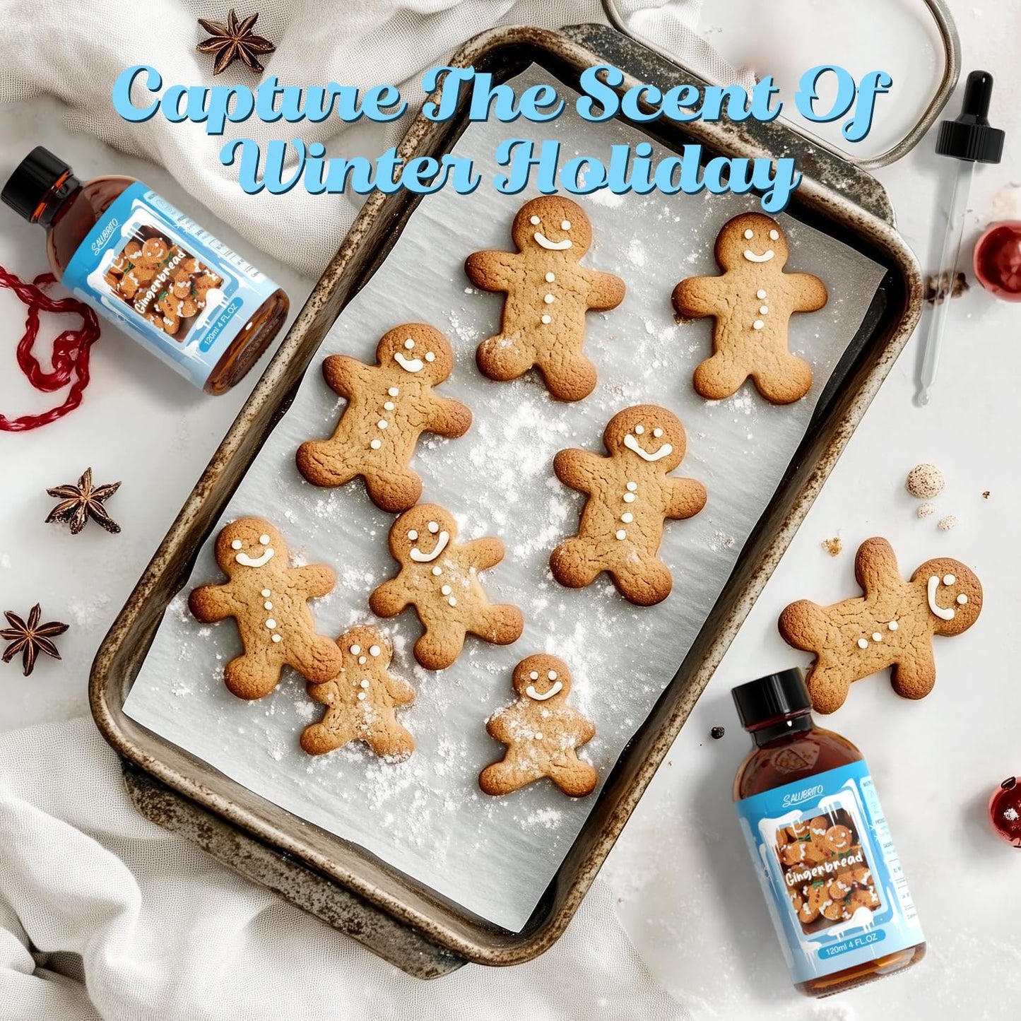 SALUBRITO Gingerbread Essential Oil 4 Fl.Oz (120ml), Pure & Natural Fragrance Oils, Winter Essential Oil for Diffuser, Candle & Soap Making, Strong Scented Oil & Diffuser Oil