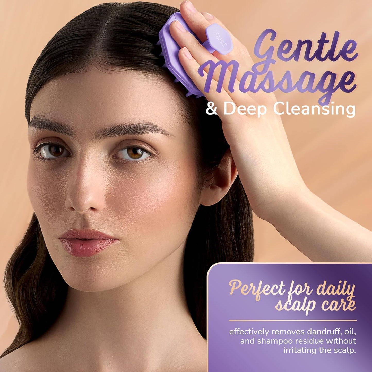 Silicone Scalp Scrubber - Massage Shampoo Brush, Soft Bristles for Hair Growth & Dandruff Removal - Ergonomic Design, Wet & Dry Use, Deep Cleansing Scalp Exfoliator for All Hair Types - Purple