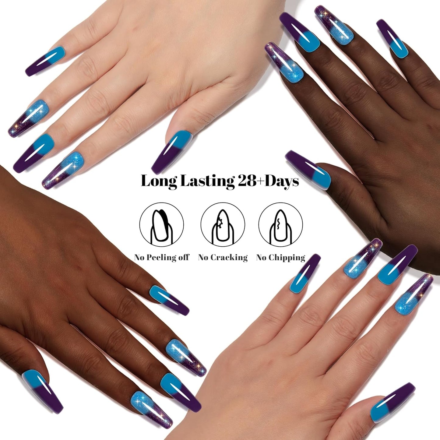 YTD Likomey Color Changing Gel Nail Polish 2 Pcs Set,15ml Turquoise To Dark Purple Color and Glitter Nails Gel Kit,Thermal Ombre Change Colors Salon Manicure Fall Winter UV Nail Varnish,WB2-6