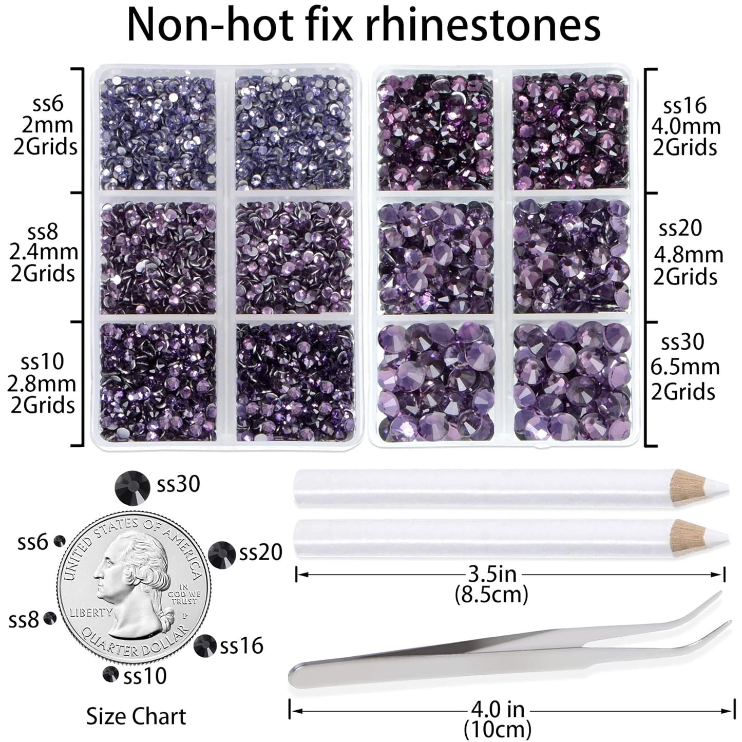 LPBeads 6000 Pieces Tanzanite Non Hotfix Rhinestones 6 Sizes Round Crystal Glass Flat Back Rhinestones with Tweezers and Picking Pen for Nail Art Crafts Clothes Bags DIY