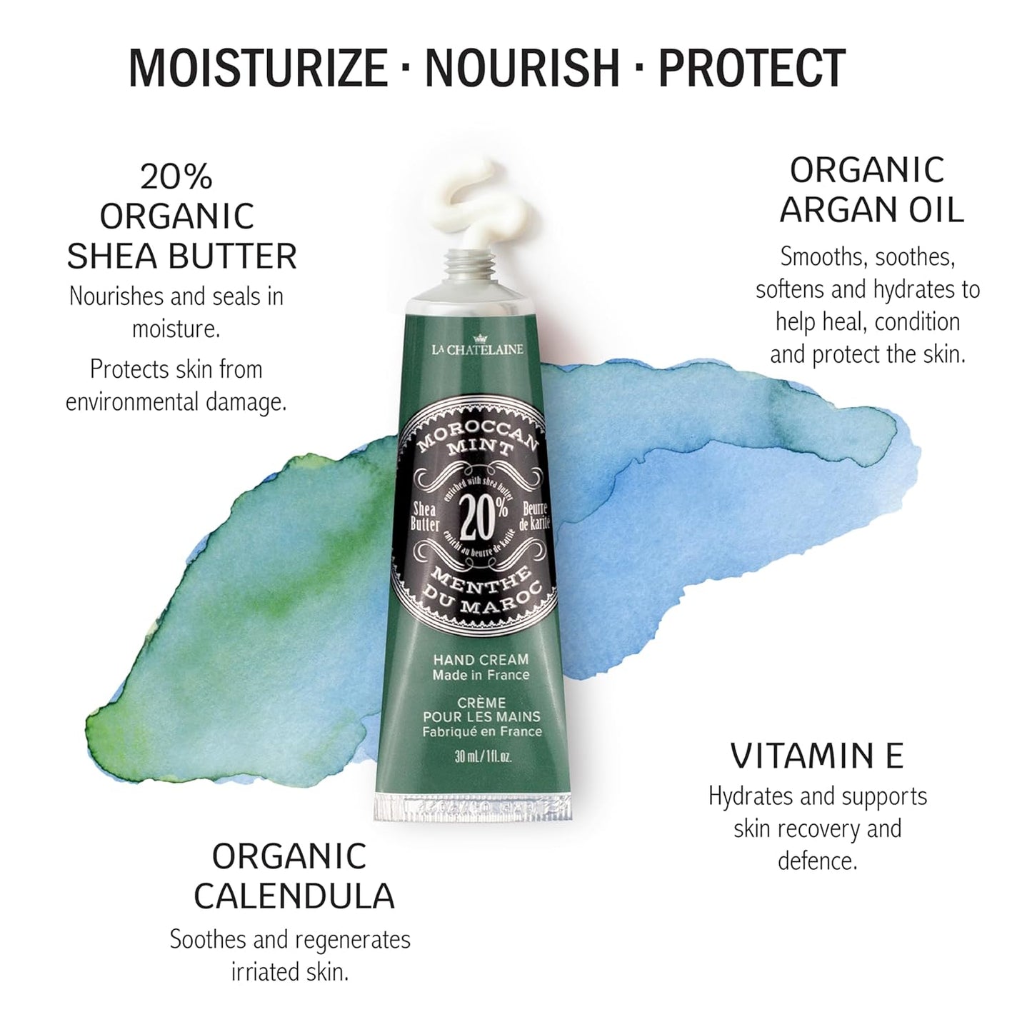 La Chatelaine Hand Cream Unisex Gift Set, Ready-To-Gift Hand Lotion, Travel Size, Natural Hand Cream Made in France with 20% Organic Shea (Moroccan Mint, Vetiver Cedar, Bourbon Vanilla) 3 x 1 fl oz