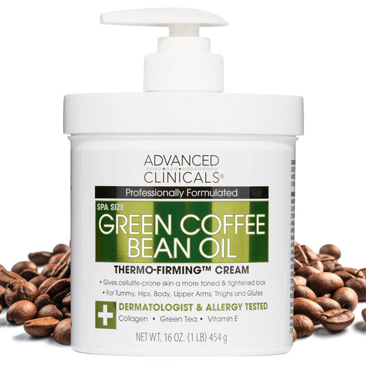 Advanced Clinicals Green Coffee Bean Thermo - Firming Body Lotion | Caffeine Infused Collagen Cream Moisturizer & Body Cream For Women, Stomach, Legs, & To Improve Look Of Textured Crepey Skin, 16 Oz