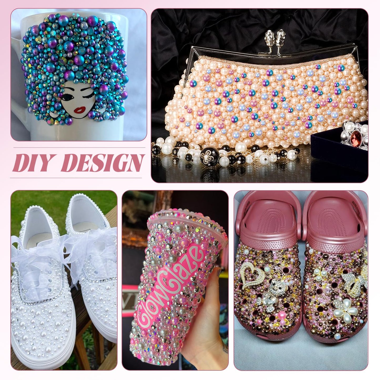 80g Flatback Pearls and Rhinestones for Crafting, Black White Mixed Size 3-10mm Resin Rhinestones and Half Pearls for Bedazzling, Nail Art and Decoration with Tweezer and Pickup Pencil